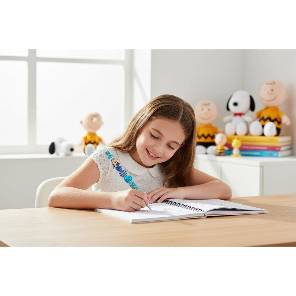 Charlie Brown & Snoopy Beaded Blue Glitter Pen Double-Sided Design Perfect For Writing Or Gifting
