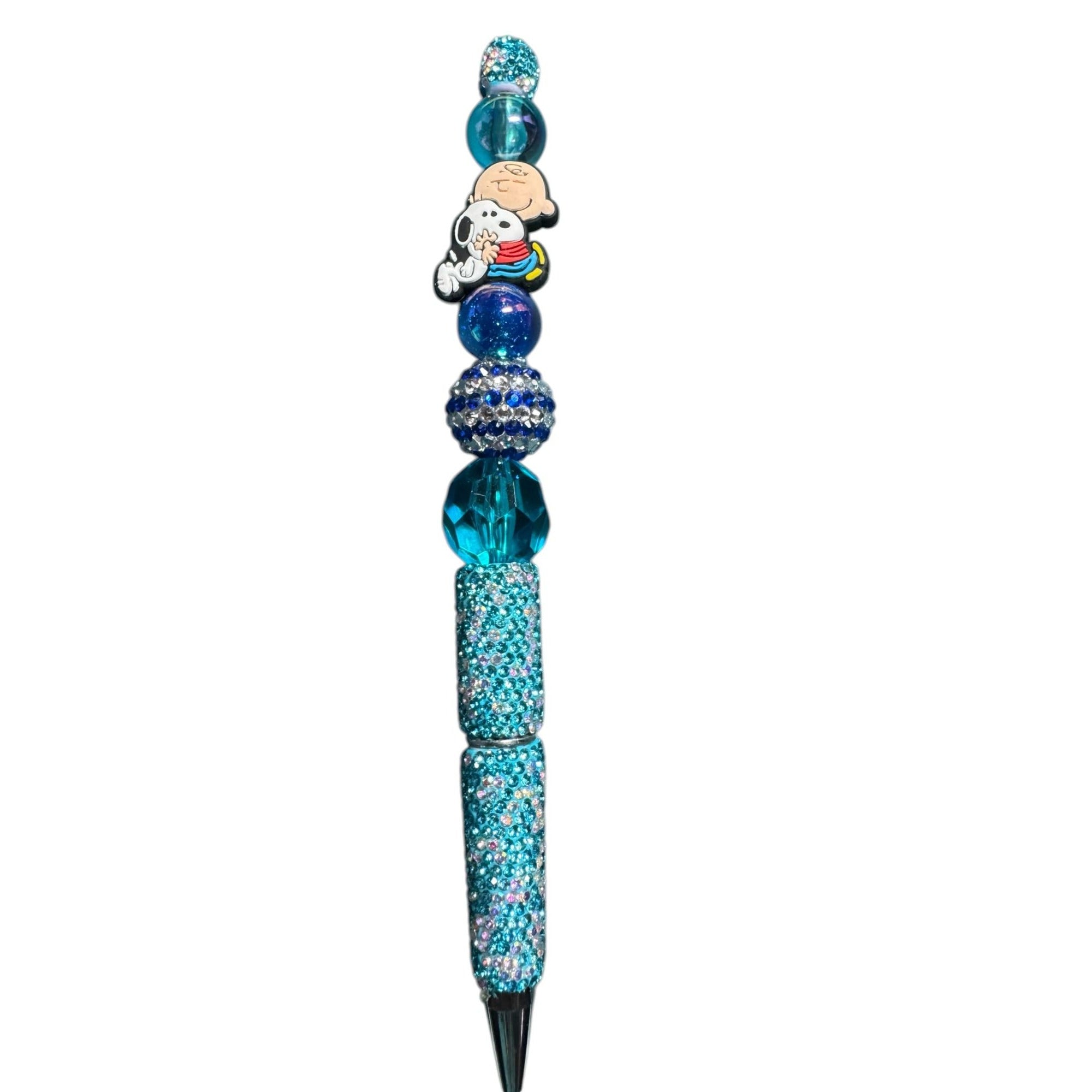 Charlie Brown & Snoopy Beaded Blue Glitter Pen Double-Sided Design Perfect For Writing Or Gifting