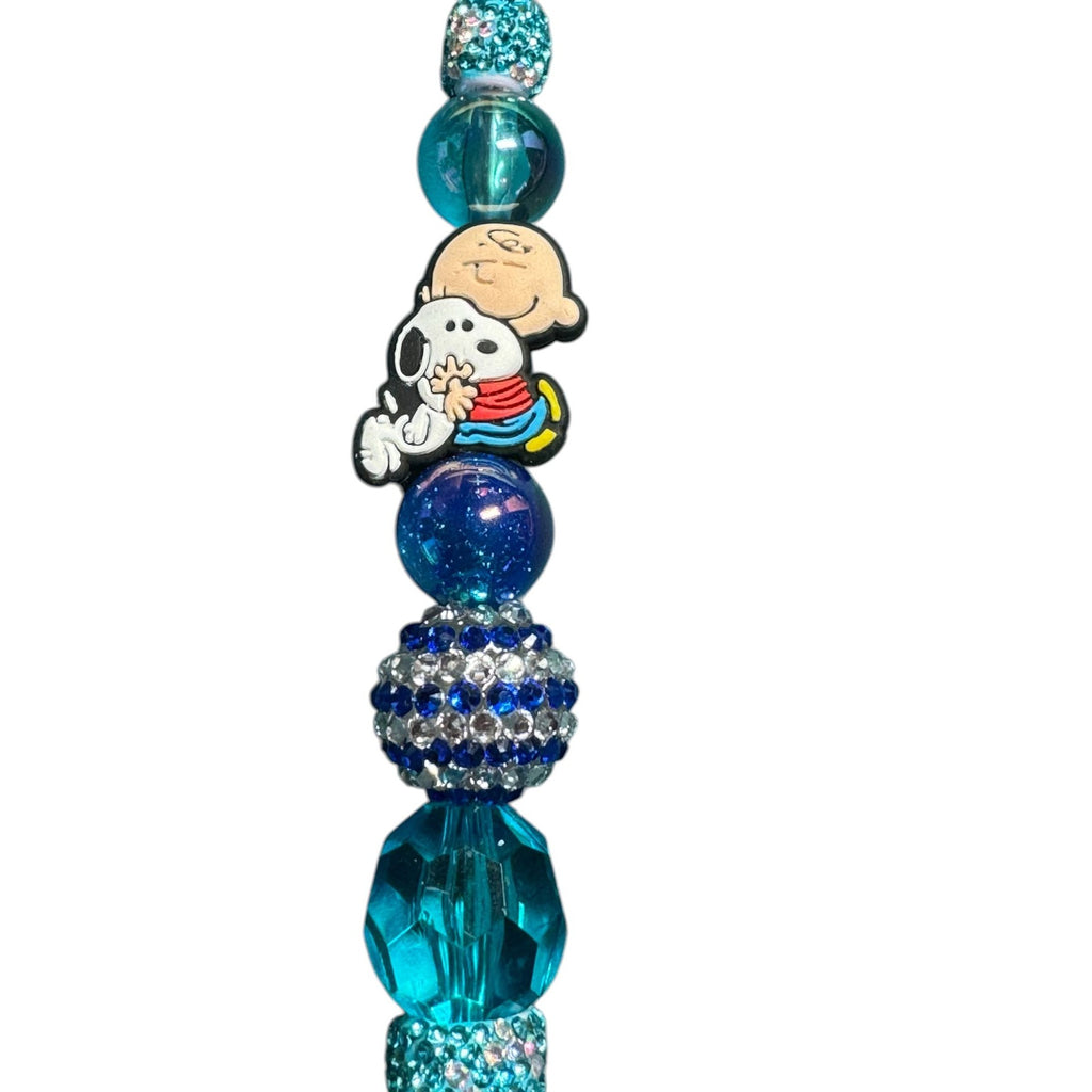 Charlie Brown & Snoopy Beaded Blue Glitter Pen Double-Sided Design Perfect For Writing Or Gifting