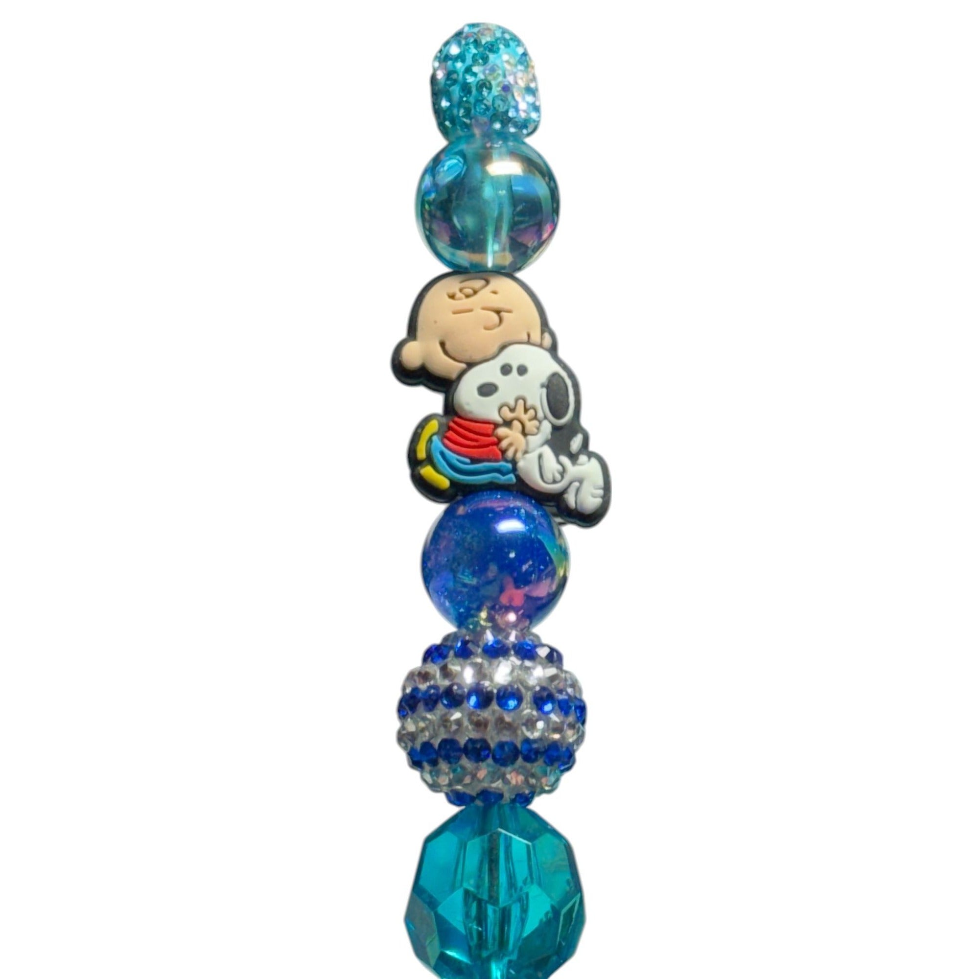 Charlie Brown & Snoopy Beaded Blue Glitter Pen Double-Sided Design Perfect For Writing Or Gifting