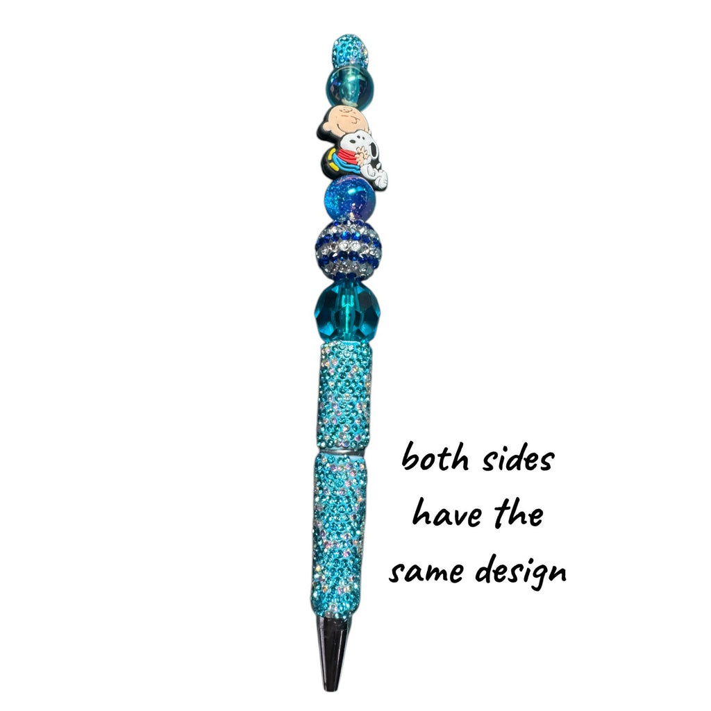 Charlie Brown & Snoopy Beaded Blue Glitter Pen Double-Sided Design Perfect For Writing Or Gifting