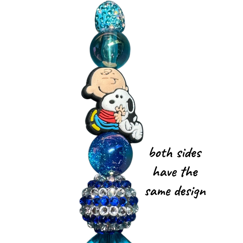 Charlie Brown & Snoopy Beaded Blue Glitter Pen Double-Sided Design Perfect For Writing Or Gifting
