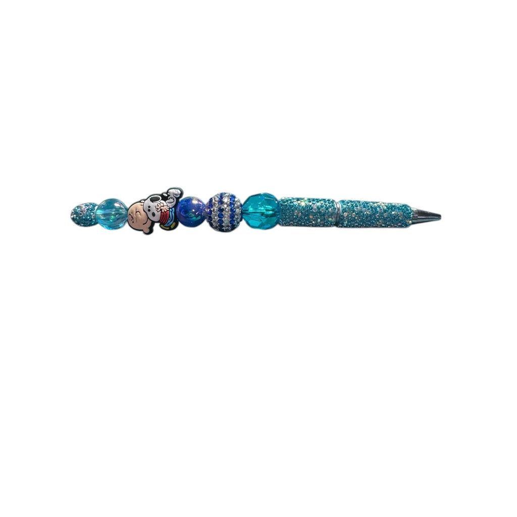 Charlie Brown & Snoopy Beaded Blue Glitter Pen Double-Sided Design Perfect For Writing Or Gifting