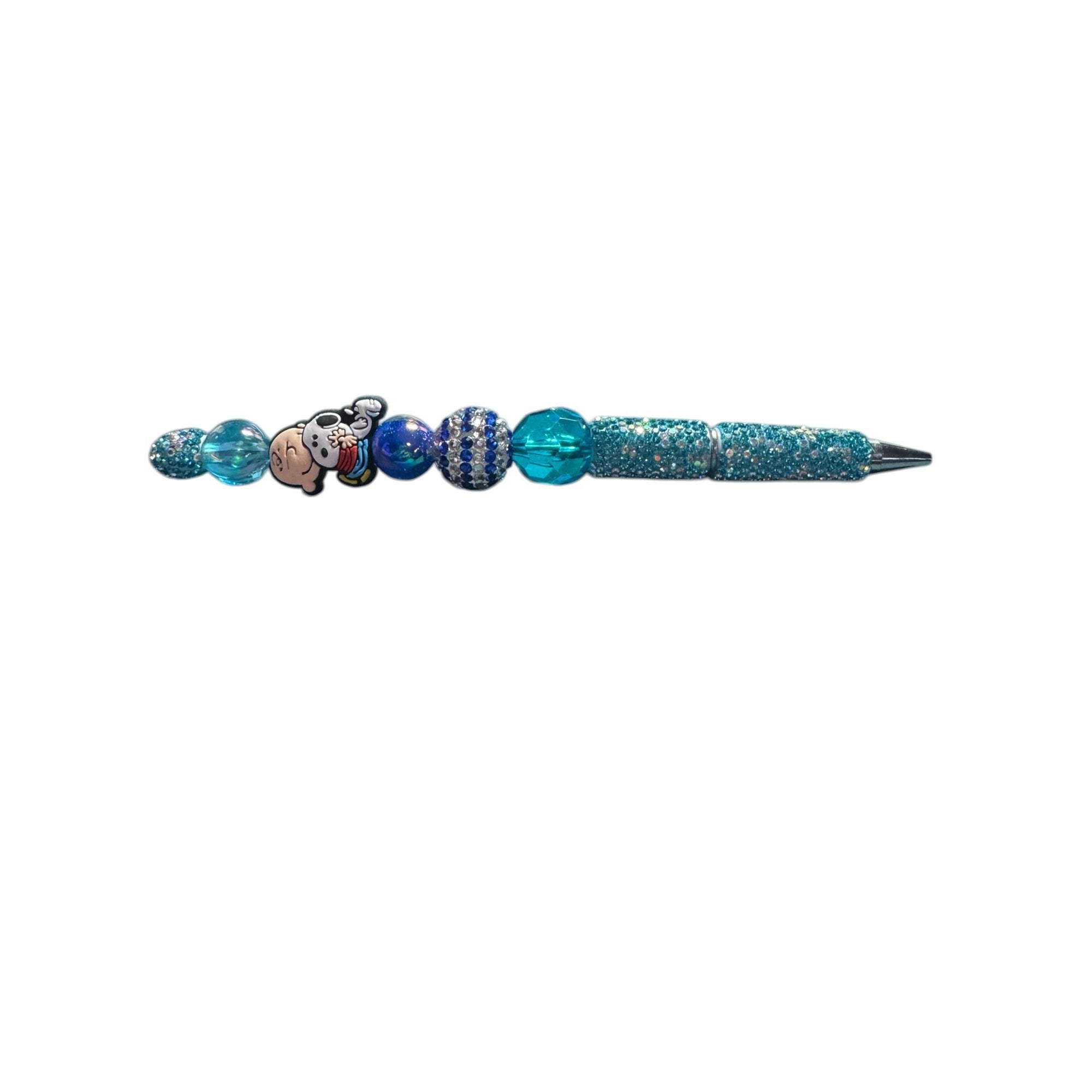Charlie Brown & Snoopy Beaded Blue Glitter Pen Double-Sided Design Perfect For Writing Or Gifting