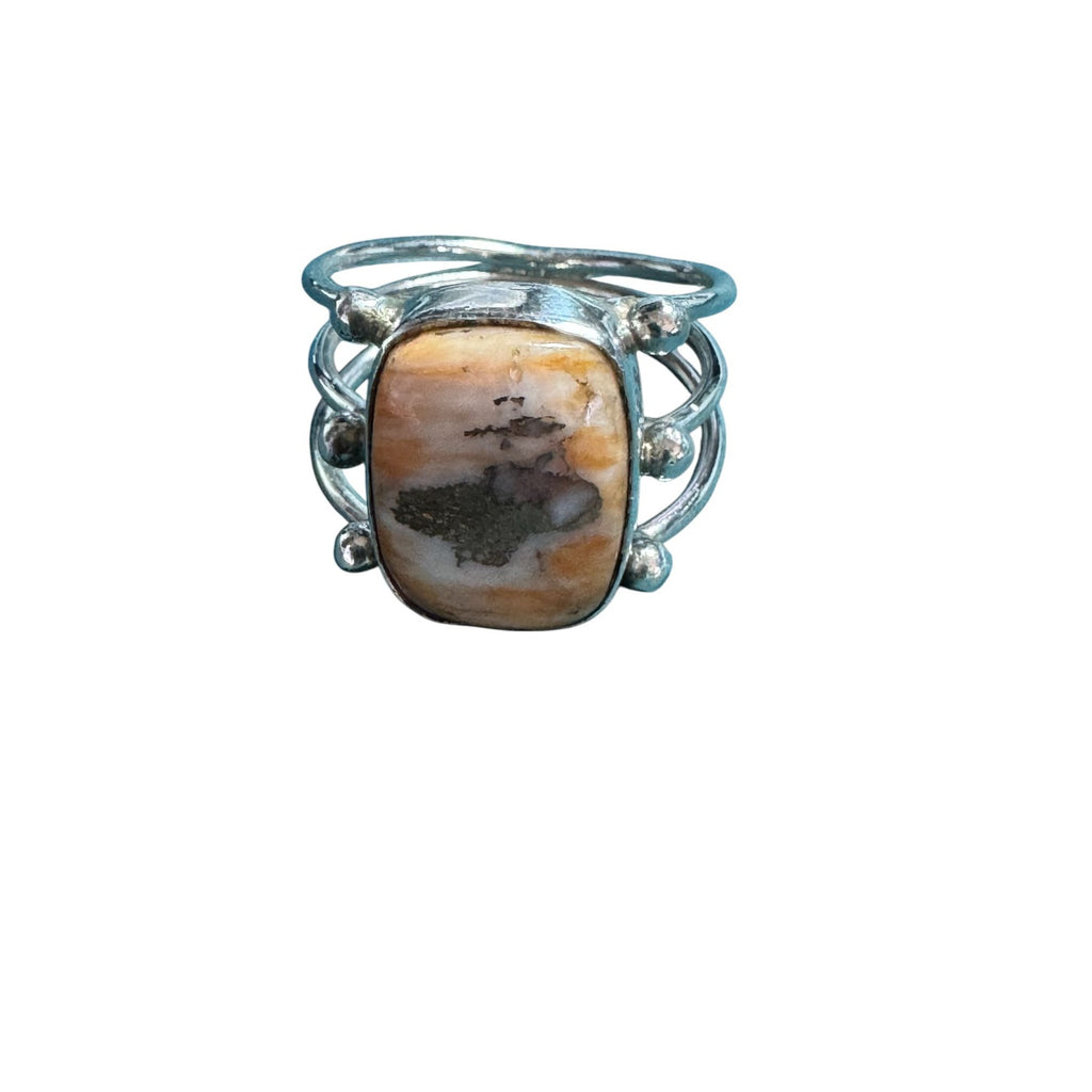 Sterling Silver Ring With Rectangular Jasper Stone & Open Band Design
