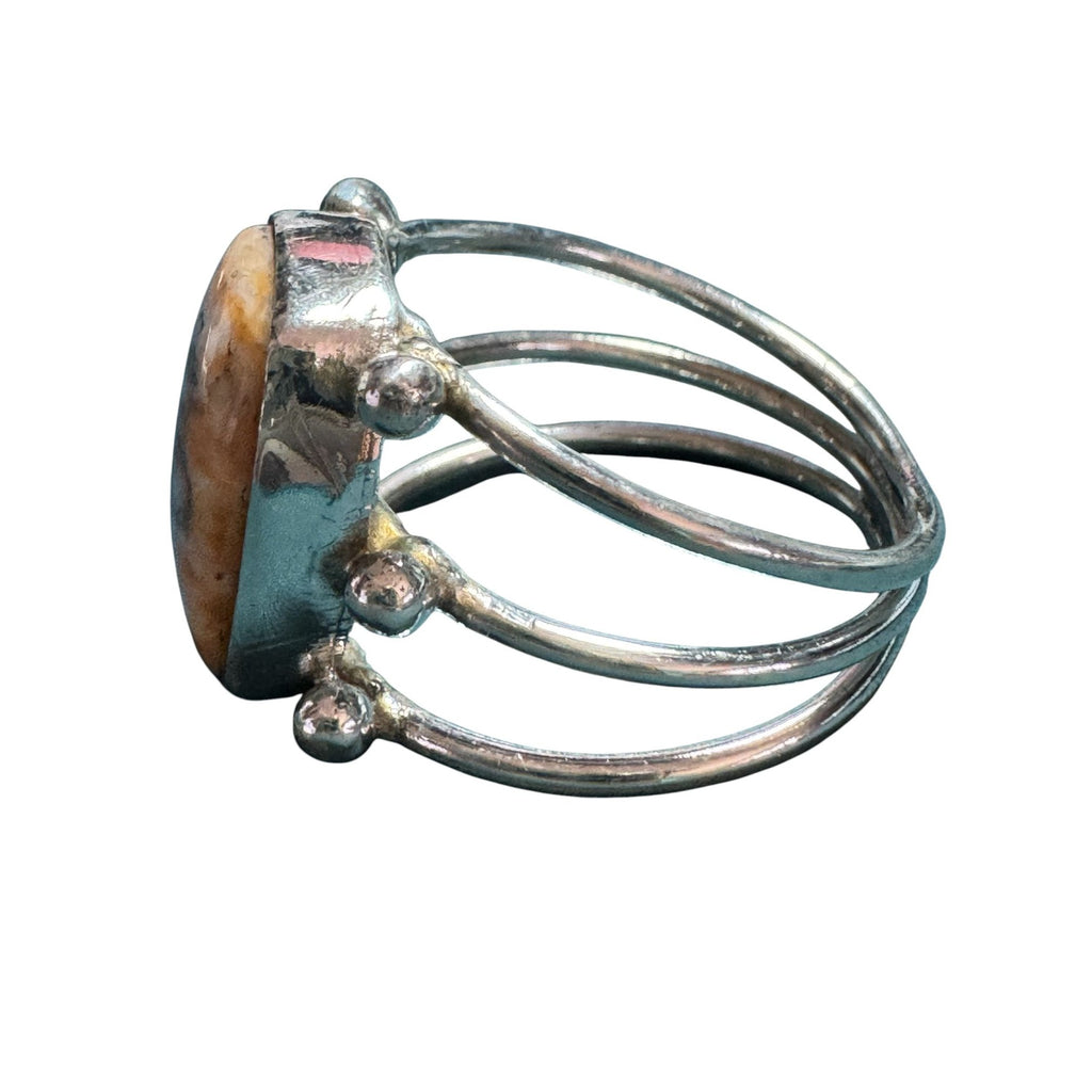 Sterling Silver Ring With Rectangular Jasper Stone & Open Band Design
