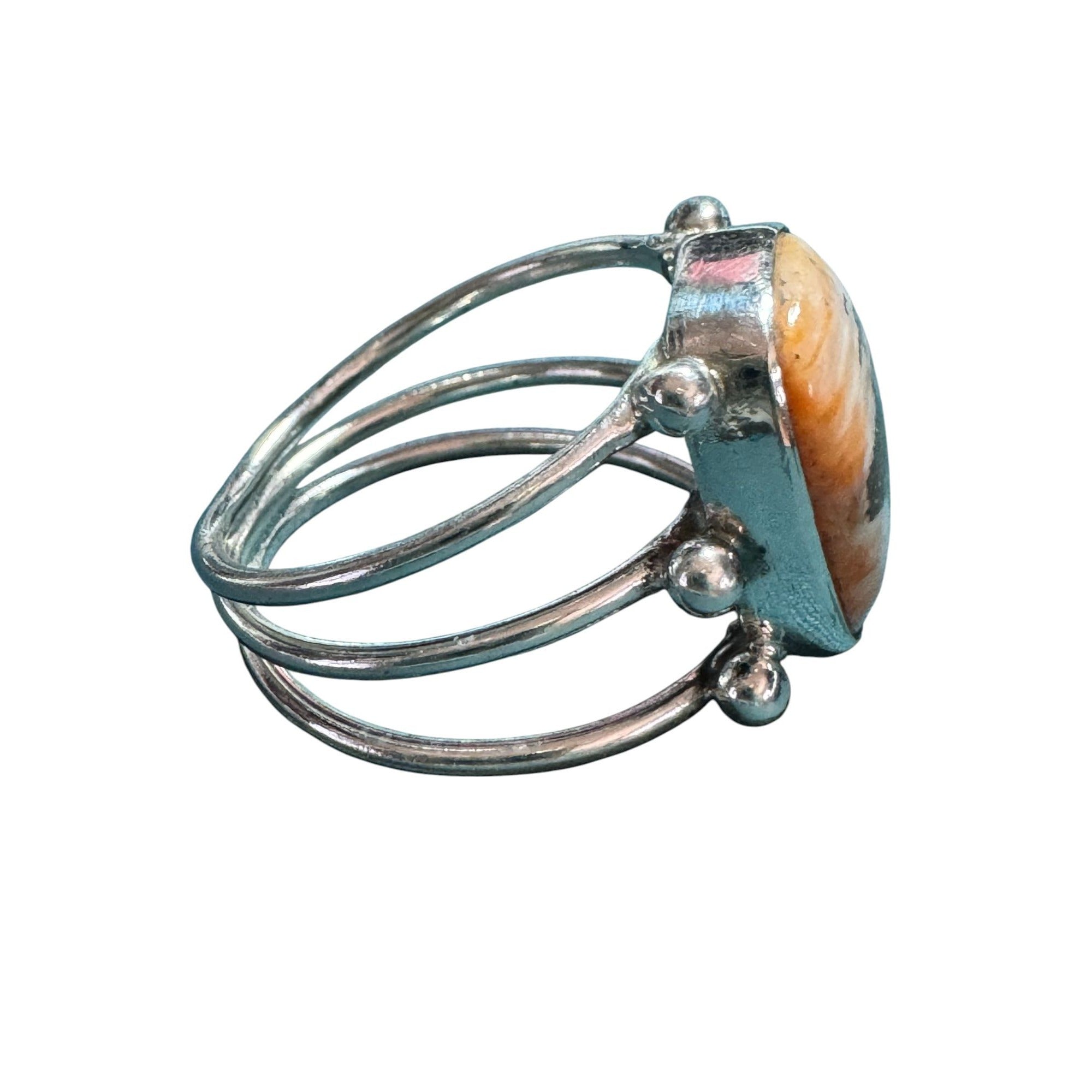 Sterling Silver Ring With Rectangular Jasper Stone & Open Band Design