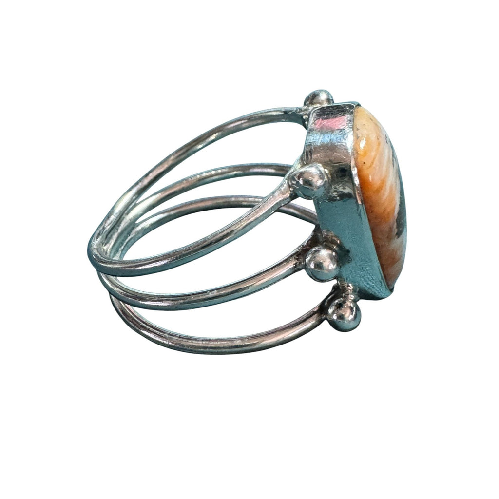 Sterling Silver Ring With Rectangular Jasper Stone & Open Band Design
