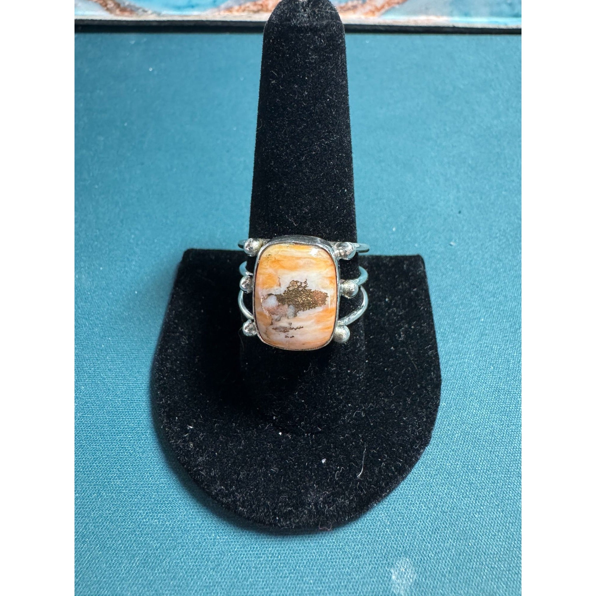 Sterling Silver Ring With Rectangular Jasper Stone & Open Band Design