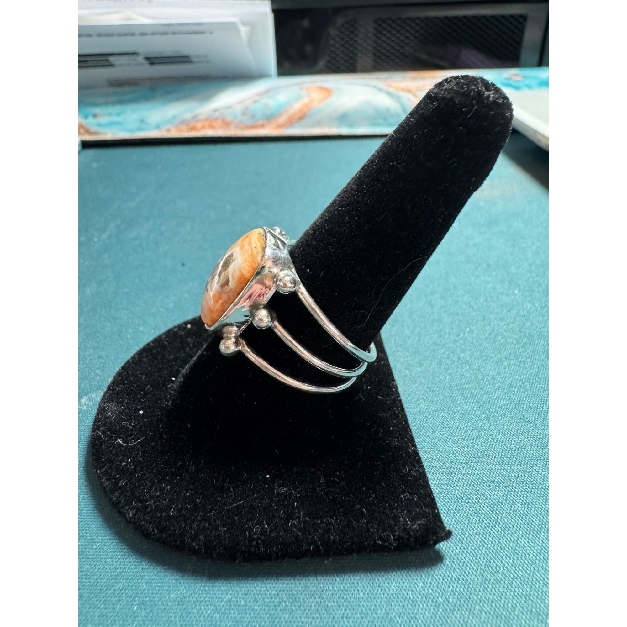 Sterling Silver Ring With Rectangular Jasper Stone & Open Band Design