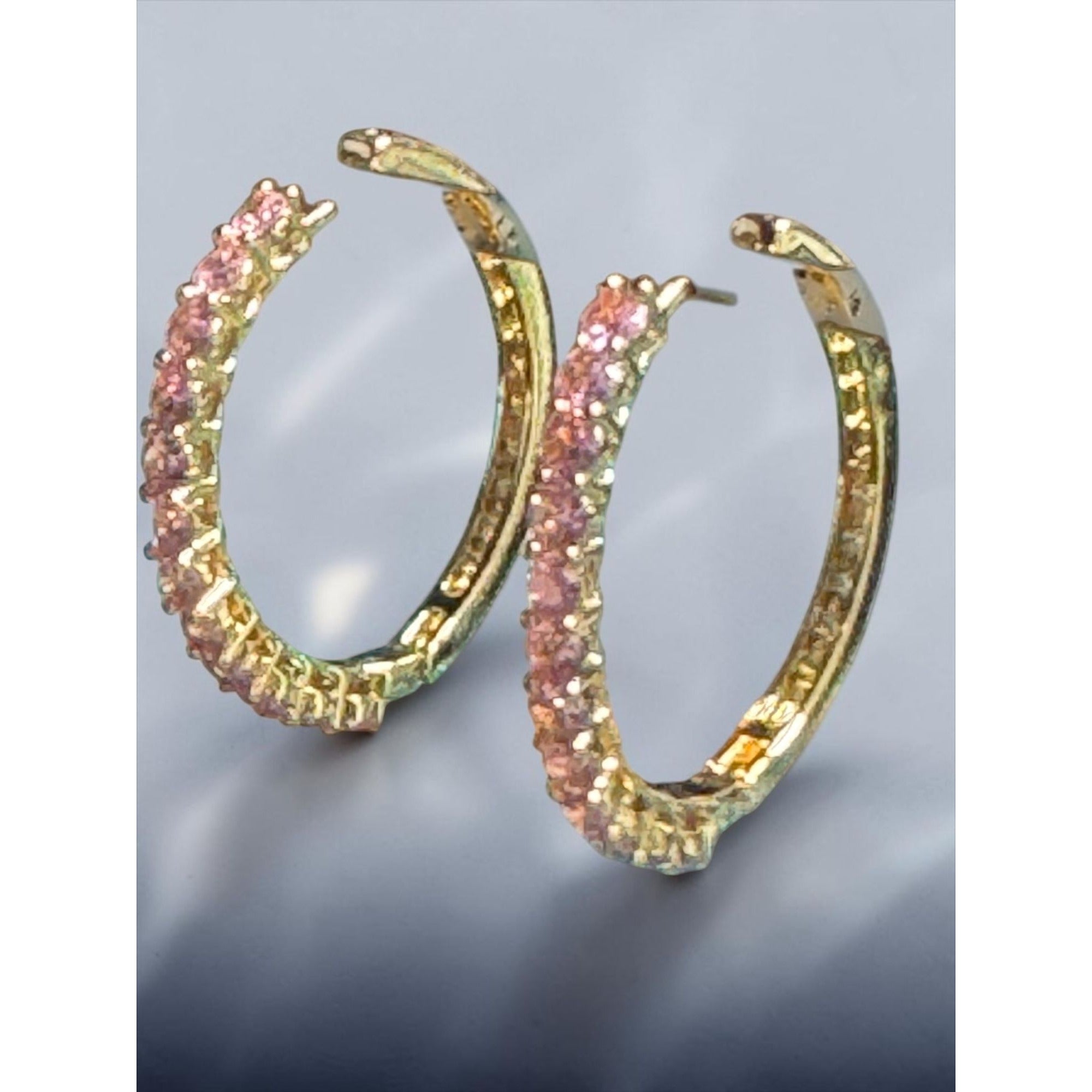 Gold Tone Pink Crystal Rhinestone Hoop Earrings - Elegant Jewelry For Women