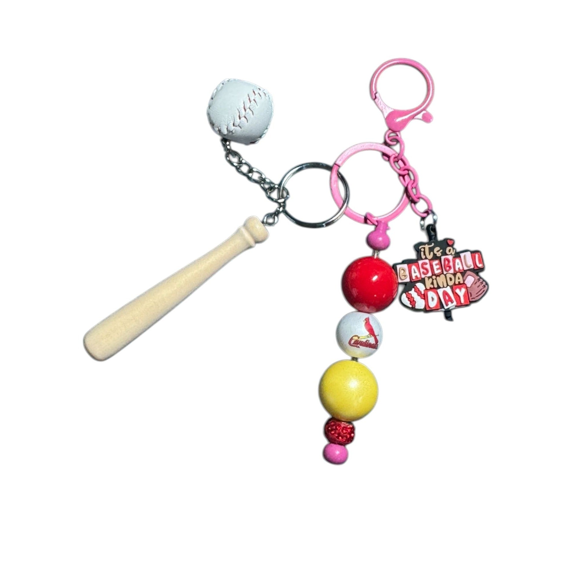 St Louis Cardinals Baseball-Themed Keychain Set With Bat Ball & Beaded Charms For Backpacks Or Bags