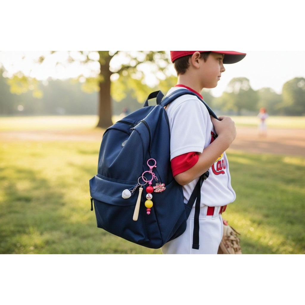 St Louis Cardinals Baseball-Themed Keychain Set With Bat Ball & Beaded Charms For Backpacks Or Bags