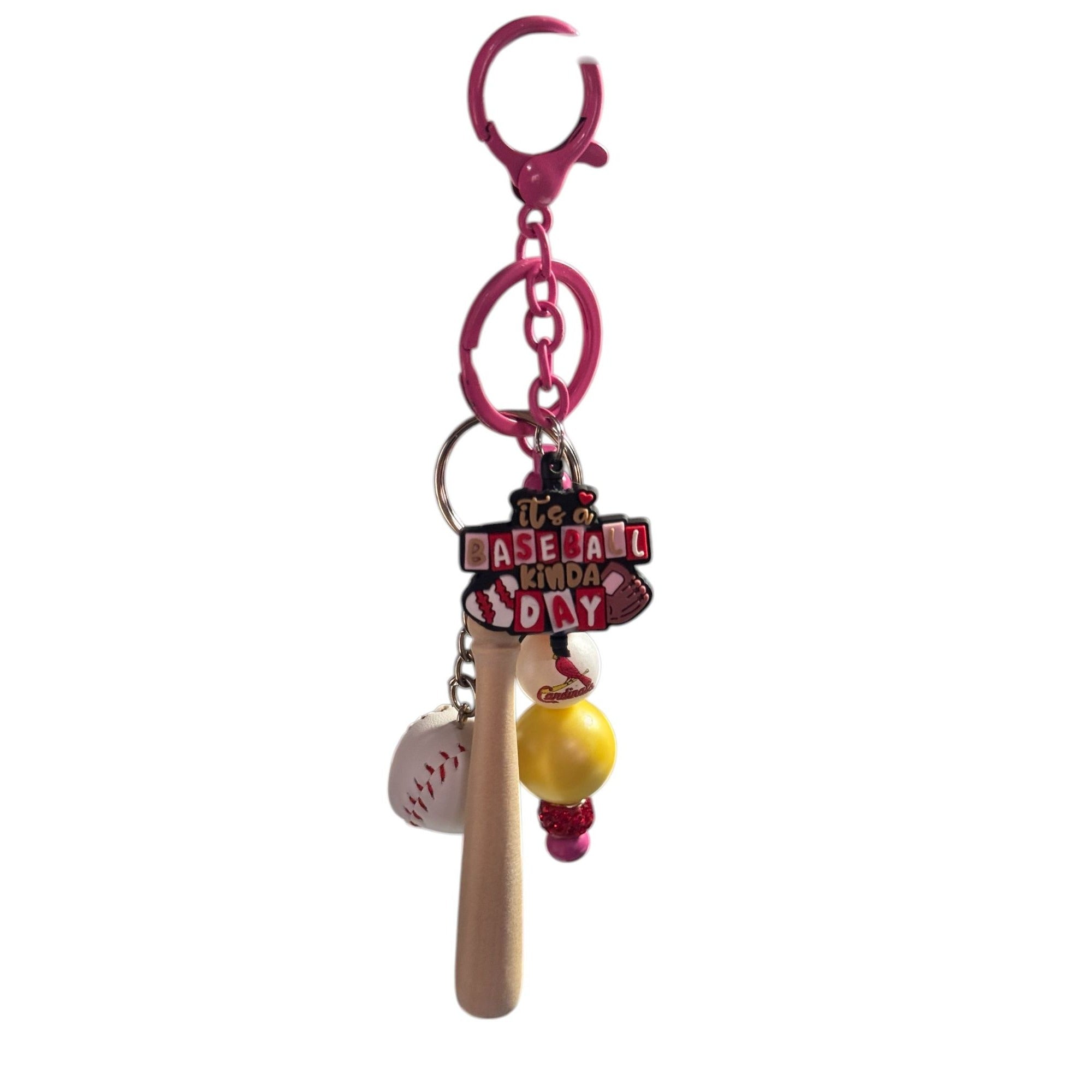 St Louis Cardinals Baseball-Themed Keychain Set With Bat Ball & Beaded Charms For Backpacks Or Bags