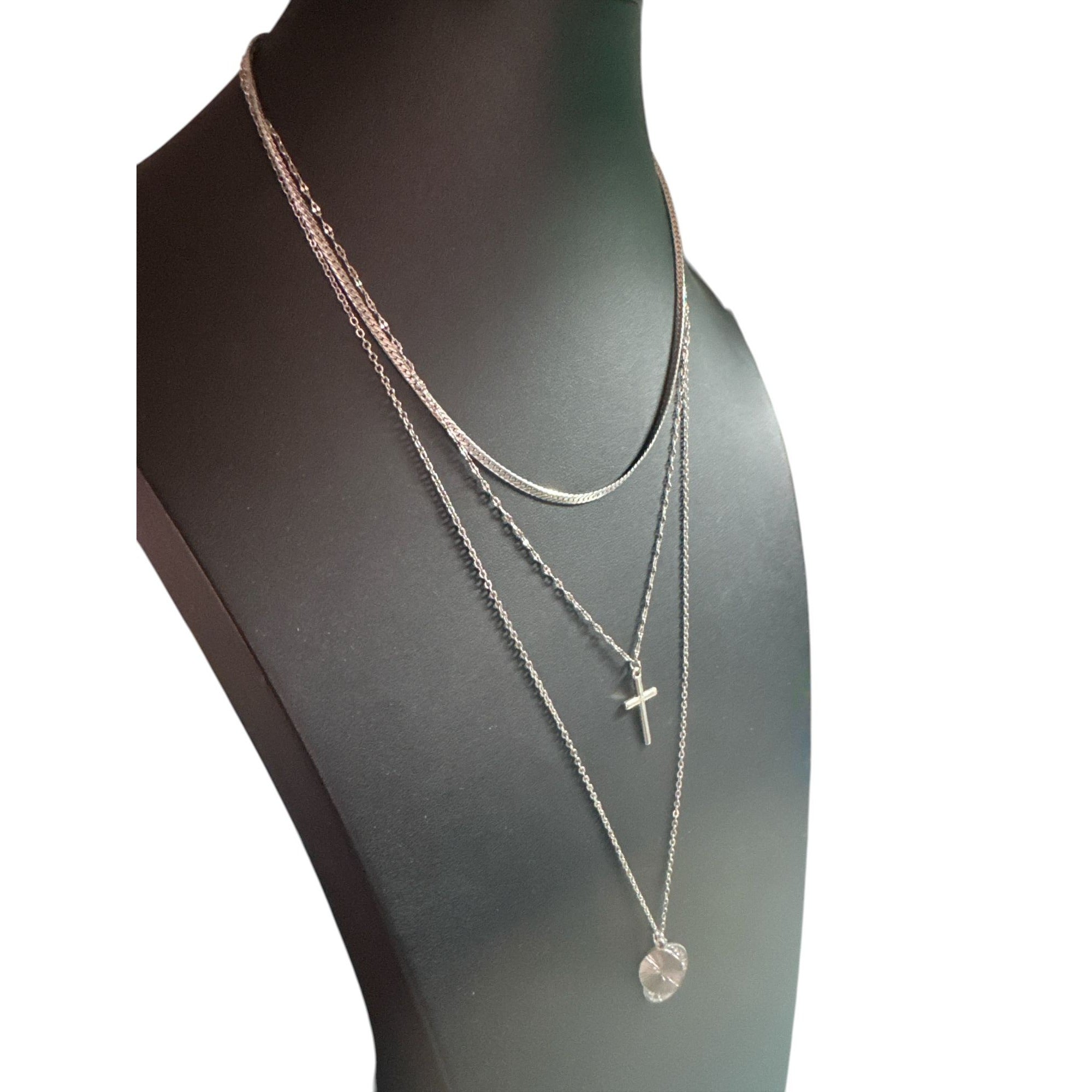 Layered Silver-Tone Necklace With Cross & Coin Pendants Minimalist Jewelry Adjustable Length Womens Accessories