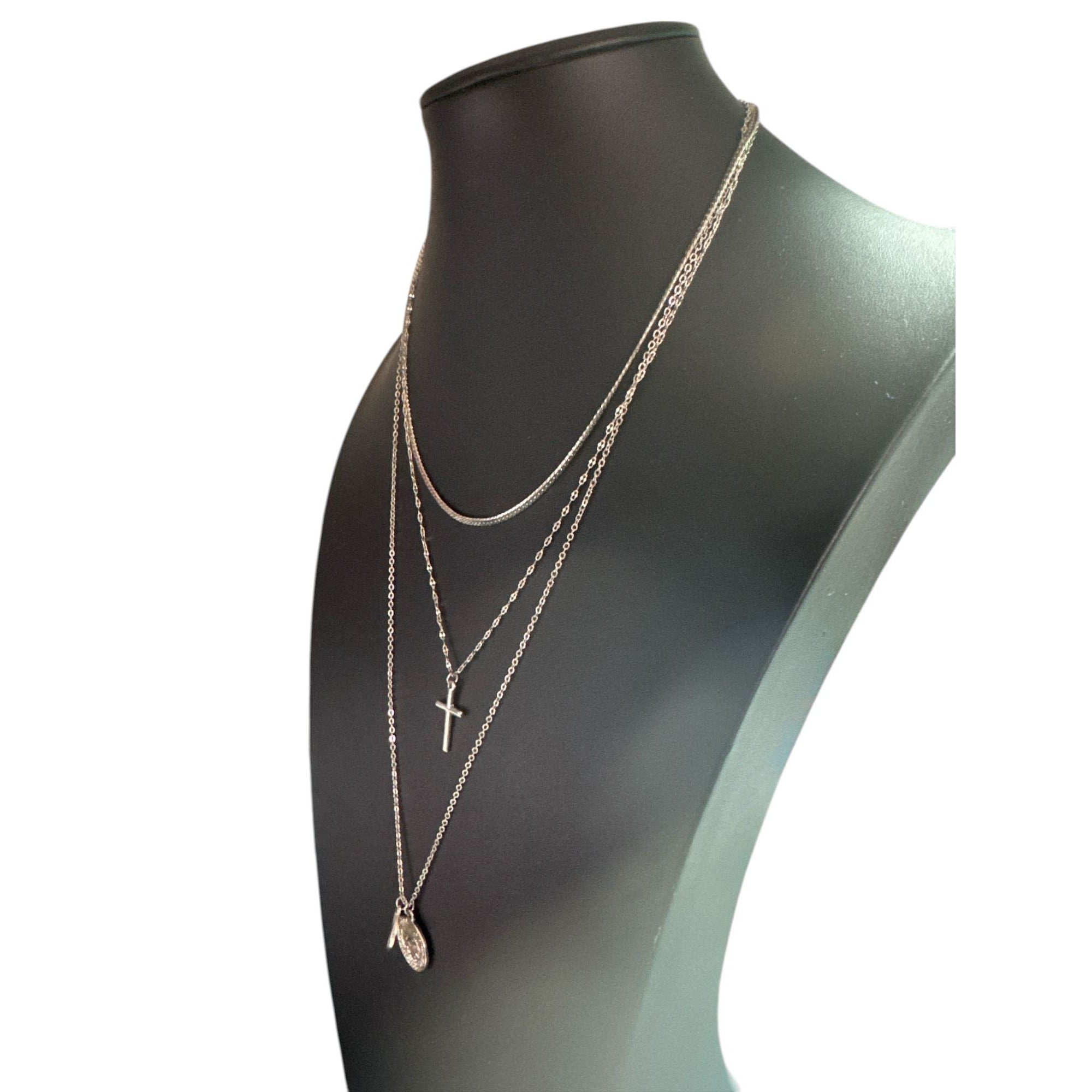 Layered Silver-Tone Necklace With Cross & Coin Pendants Minimalist Jewelry Adjustable Length Womens Accessories