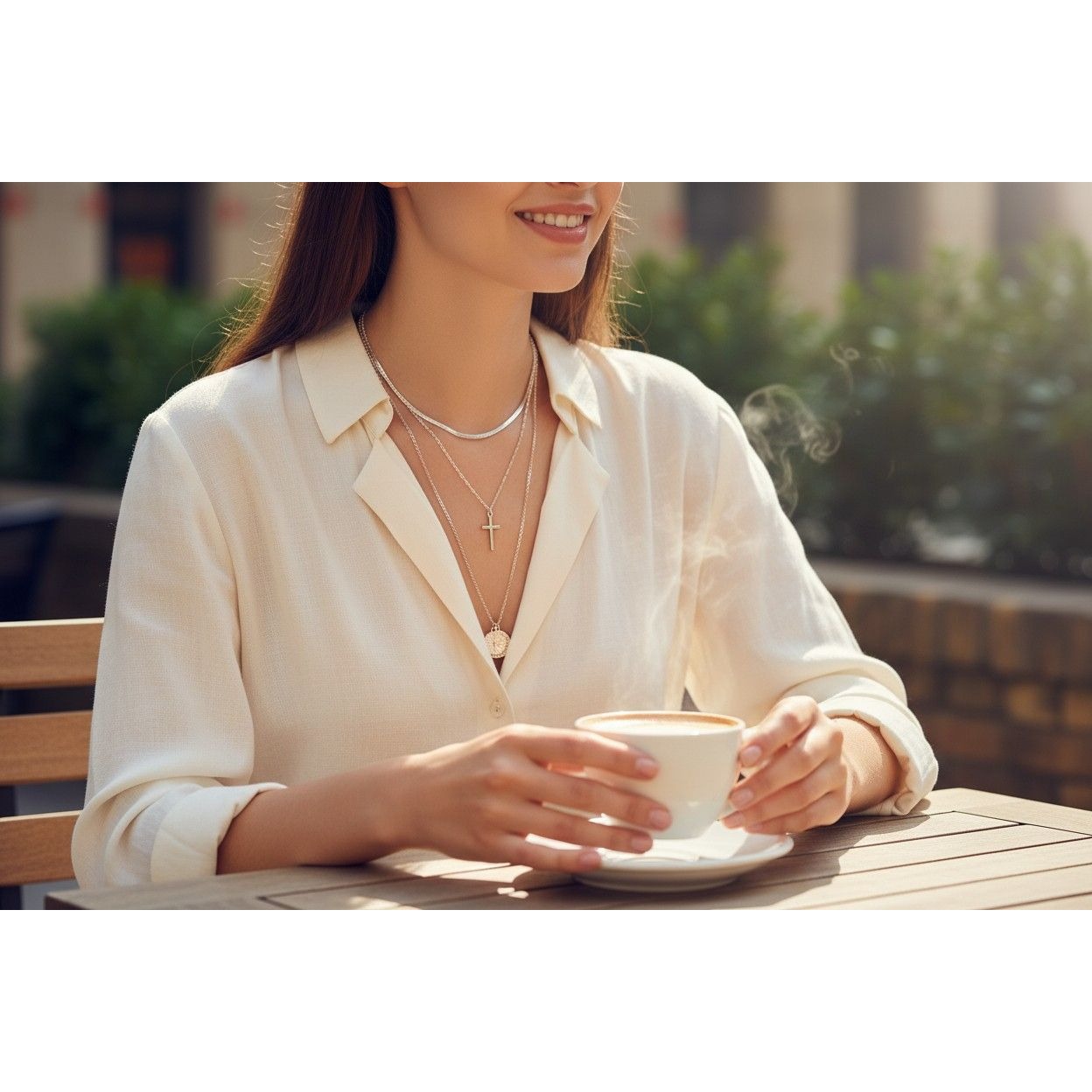 Layered Silver-Tone Necklace With Cross & Coin Pendants Minimalist Jewelry Adjustable Length Womens Accessories