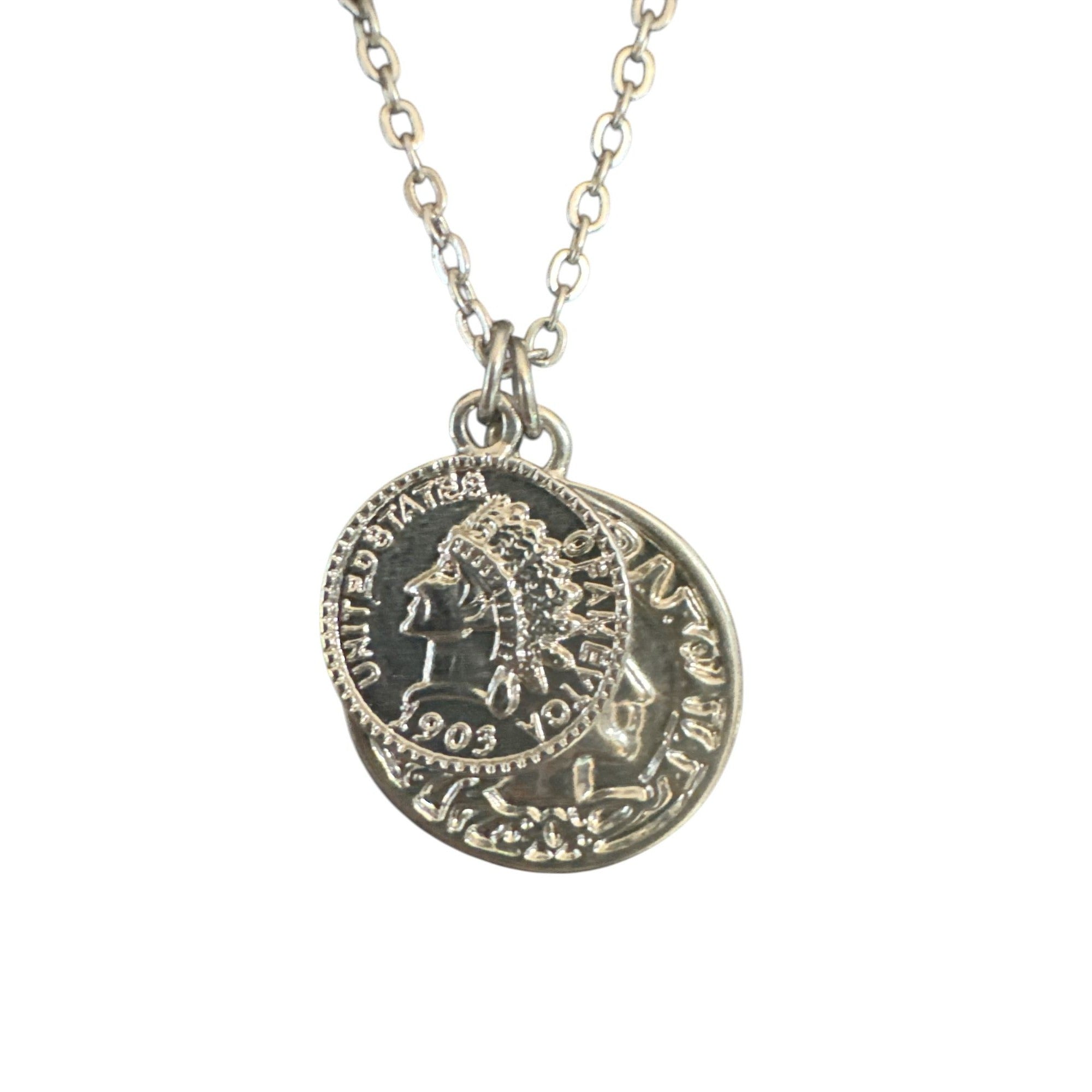 Layered Silver-Tone Necklace With Cross & Coin Pendants Minimalist Jewelry Adjustable Length Womens Accessories