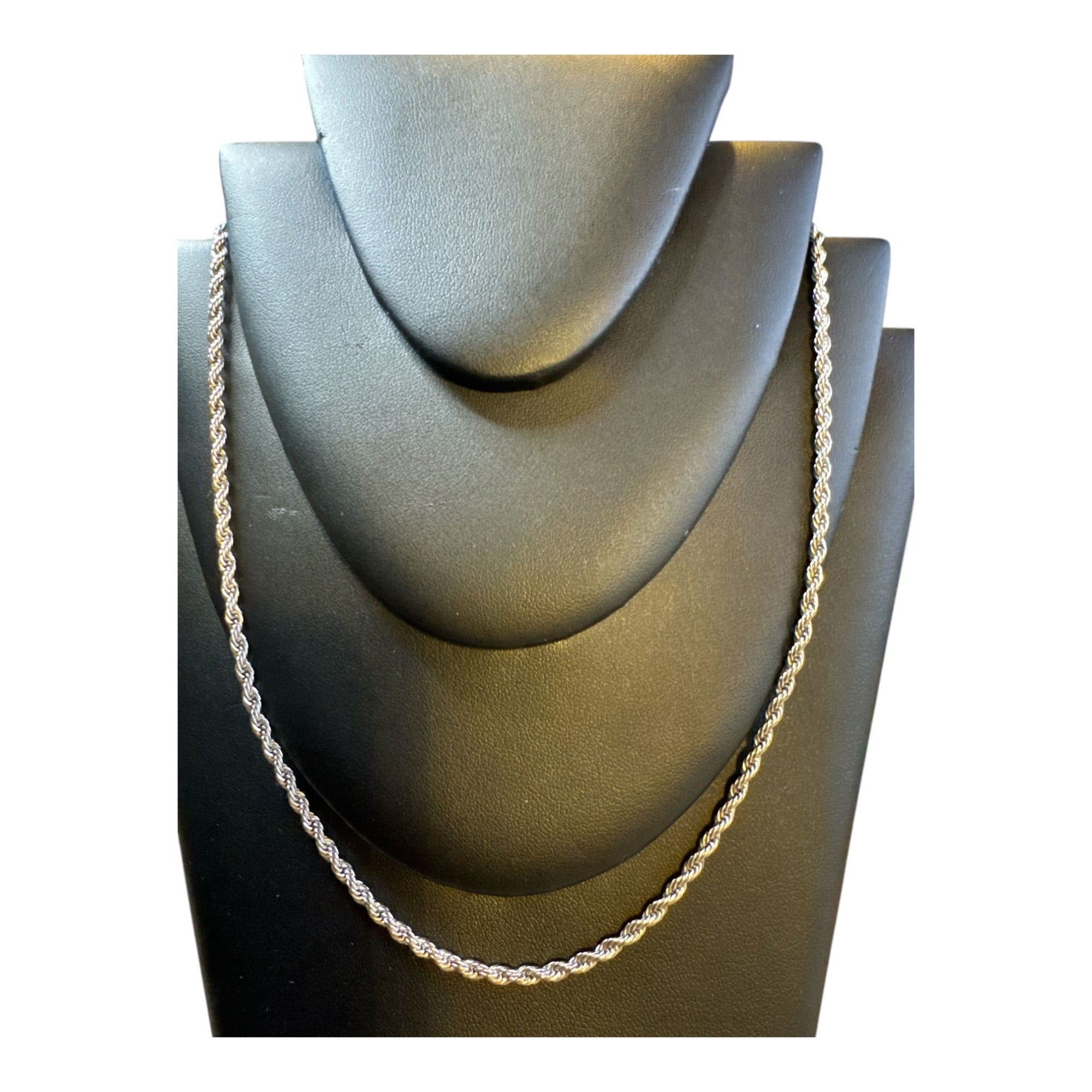 Stainless Steel Rope Chain Necklace 22” Silver Tone Twisted Rope Design Unisex