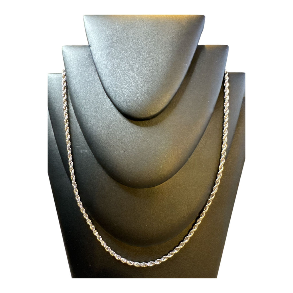 Stainless Steel Rope Chain Necklace 22” Silver Tone Twisted Rope Design Unisex