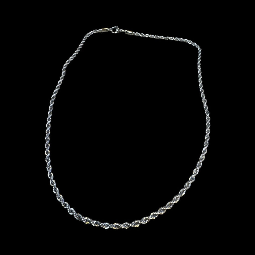 Stainless Steel Rope Chain Necklace 22” Silver Tone Twisted Rope Design Unisex