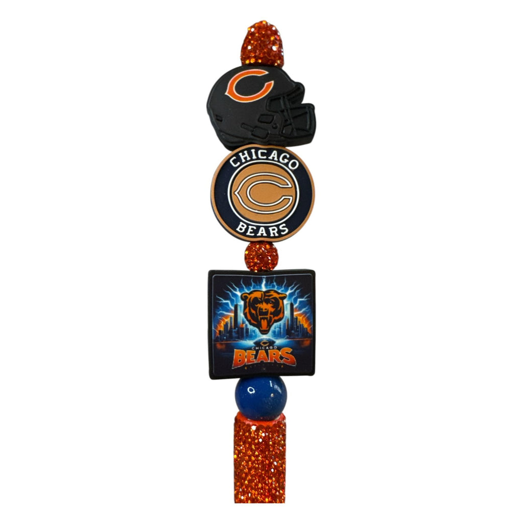Chicago Bears Themed Glitter Ballpoint Pen With Team Logos & Beads Perfect For Fans & Gameday Writing Needs