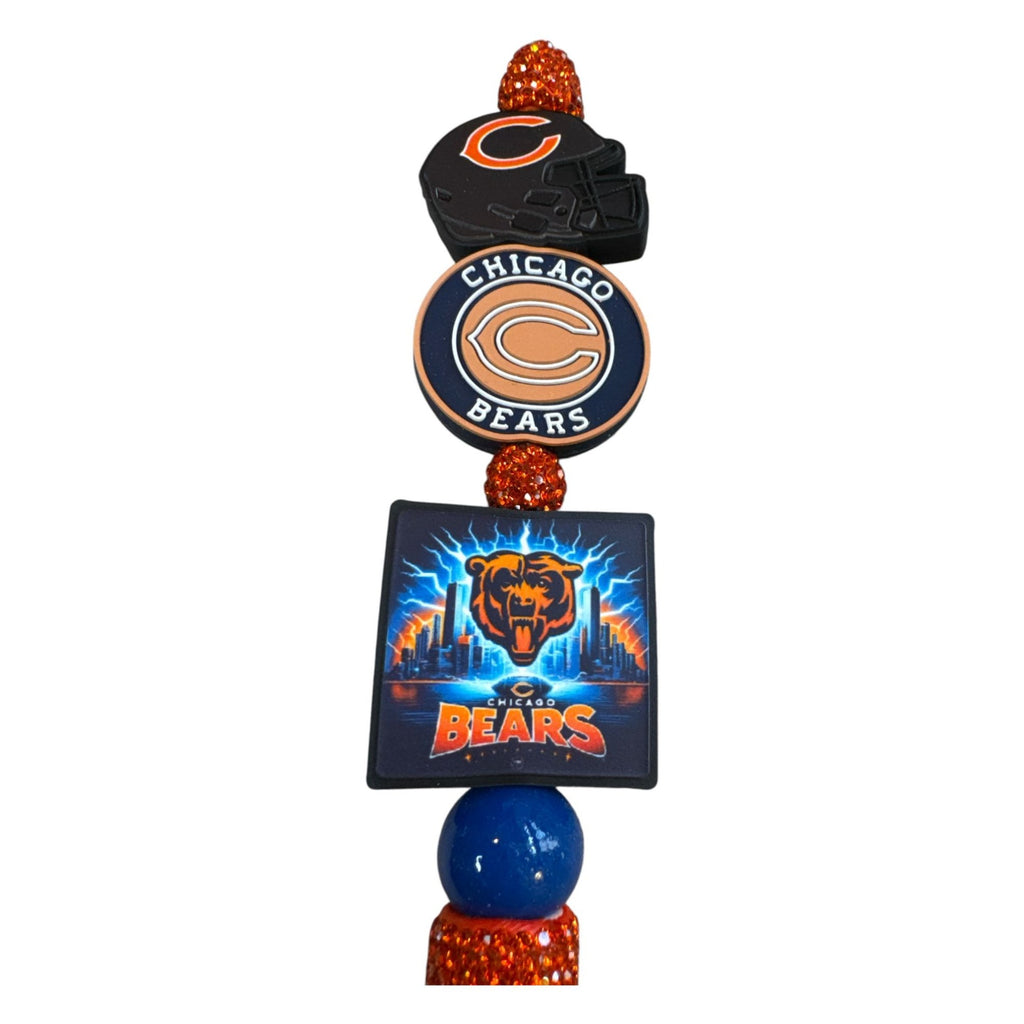 Chicago Bears Themed Glitter Ballpoint Pen With Team Logos & Beads Perfect For Fans & Gameday Writing Needs