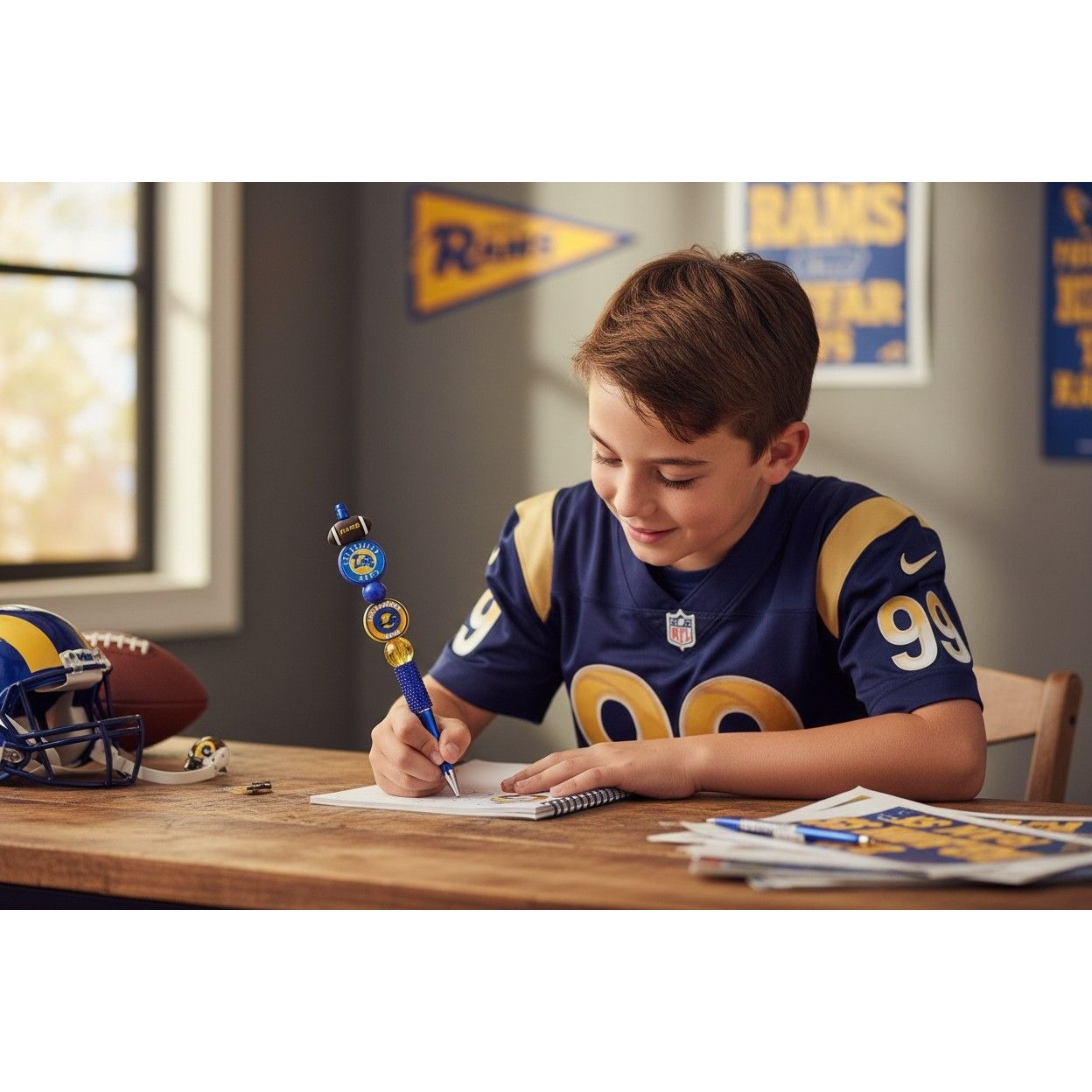 Los Angeles Rams Themed Decorative Ballpoint Pen With Beaded Handle & Team Logos