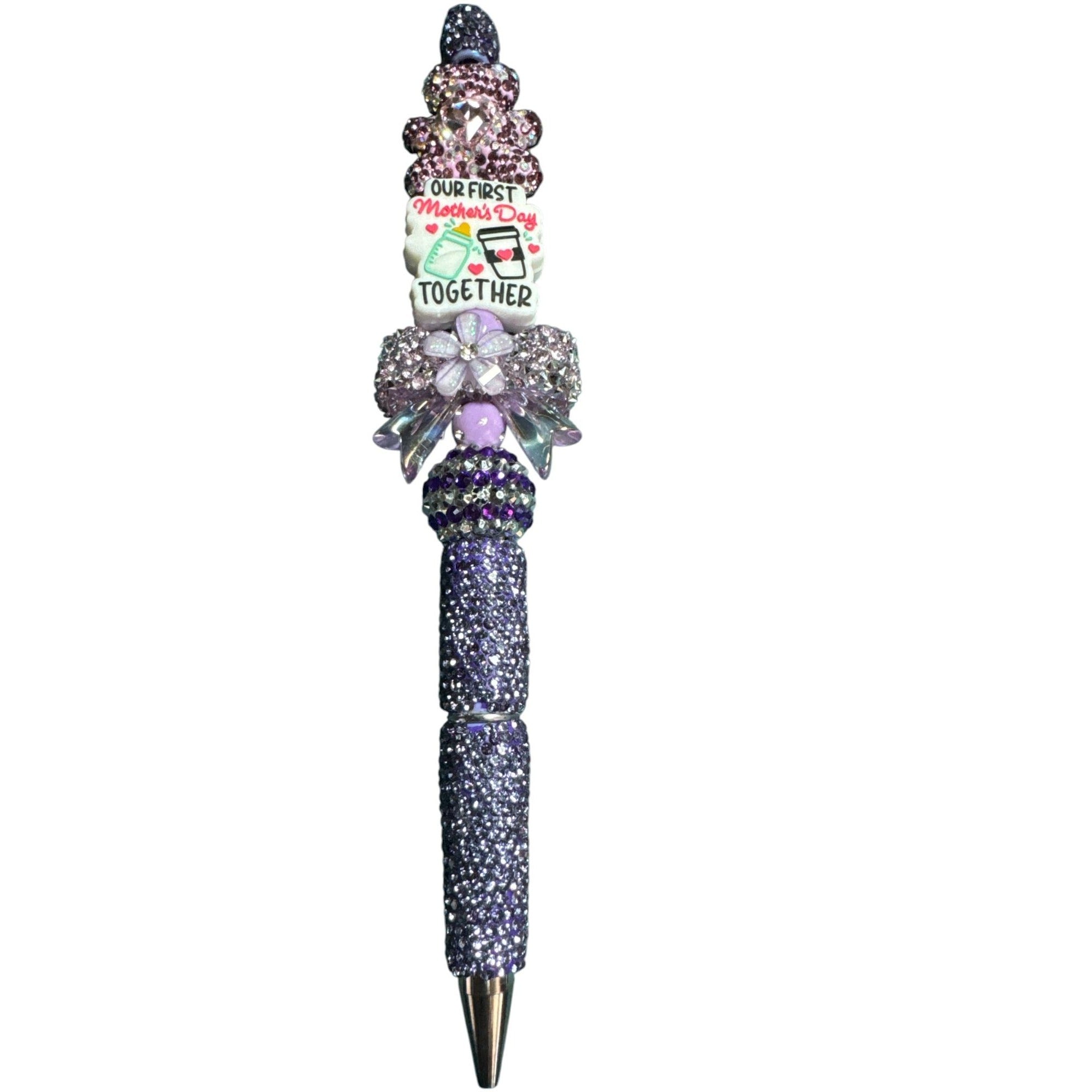 Our First Mothers Day Together Bedazzled Pen - Purple & Pink Crystals With Floral Accents For Gifting Or Keepsake