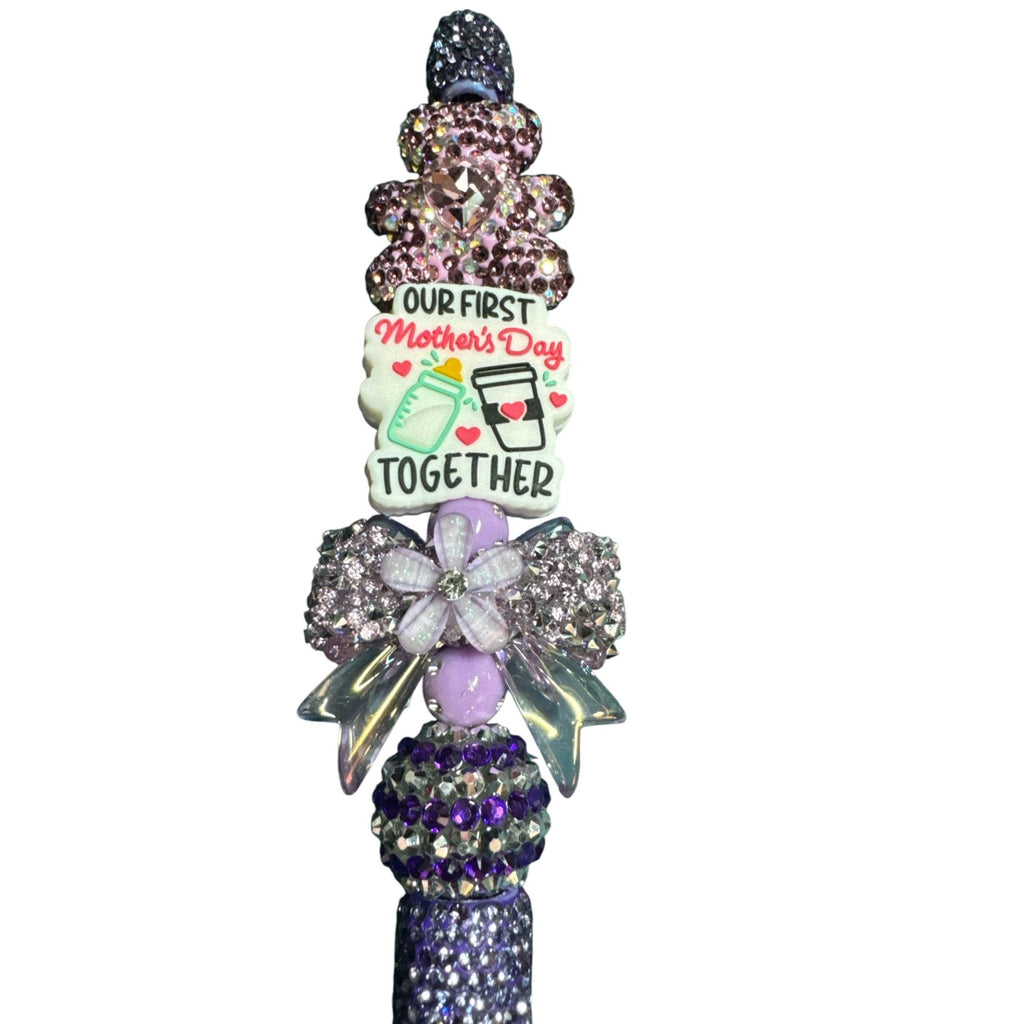 Our First Mothers Day Together Bedazzled Pen - Purple & Pink Crystals With Floral Accents For Gifting Or Keepsake