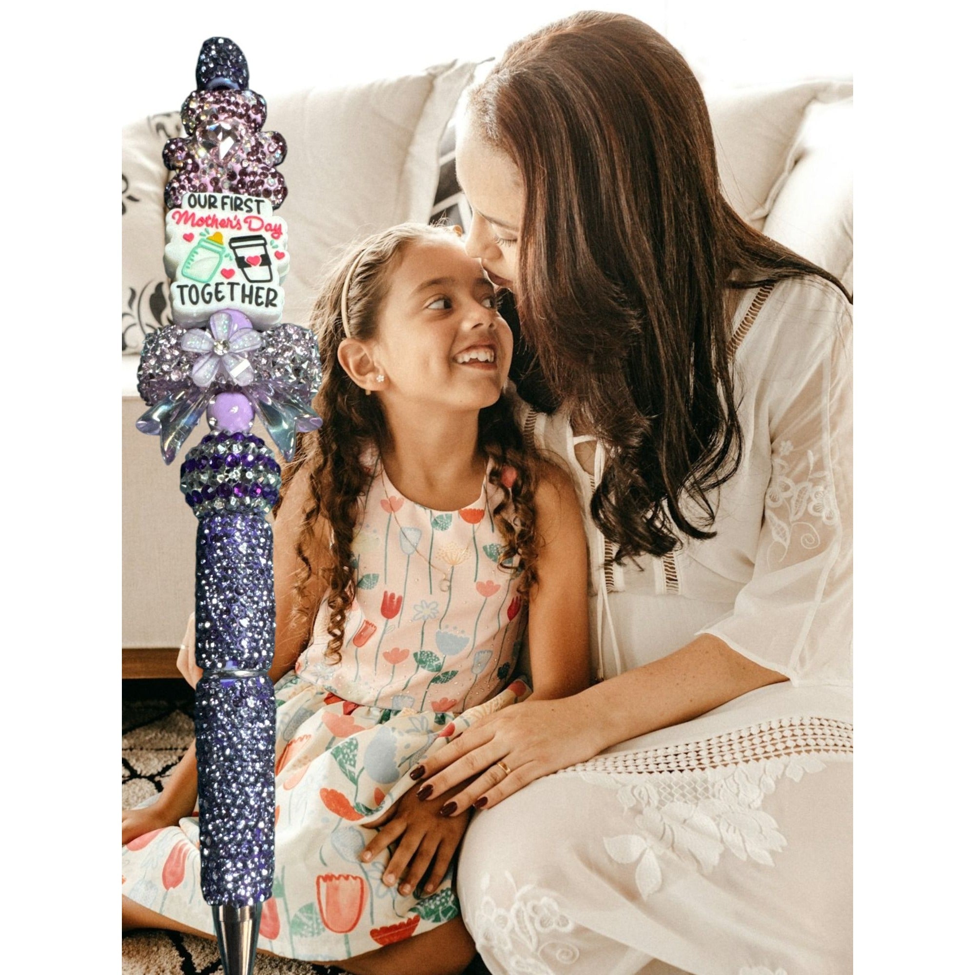 Our First Mothers Day Together Bedazzled Pen - Purple & Pink Crystals With Floral Accents For Gifting Or Keepsake