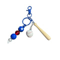 Mini Baseball & Bat Keychain With Red White & Blue Beads For Backpacks Or Bags