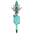 Royal-Themed Blue Jeweled Crown Pen With Faux Fur & Decorative Accents Perfect For Writing & Roleplay