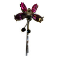 Vintage-Inspired Floral Hair Clip With Pink & Purple Rhinestones Black Accents And Gold-Tone Metal Stem Design
