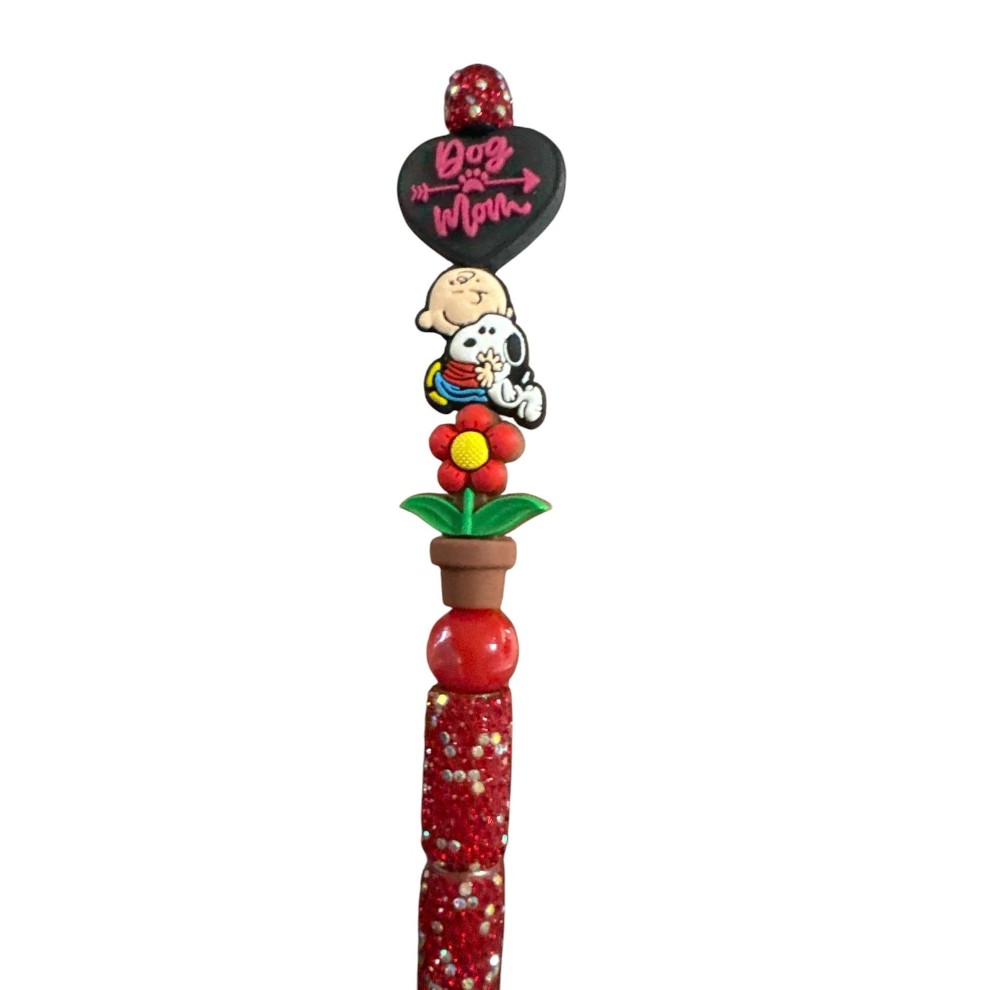 Mother's Day Glitter Pen with Snoopy & Flower Topper Handmade