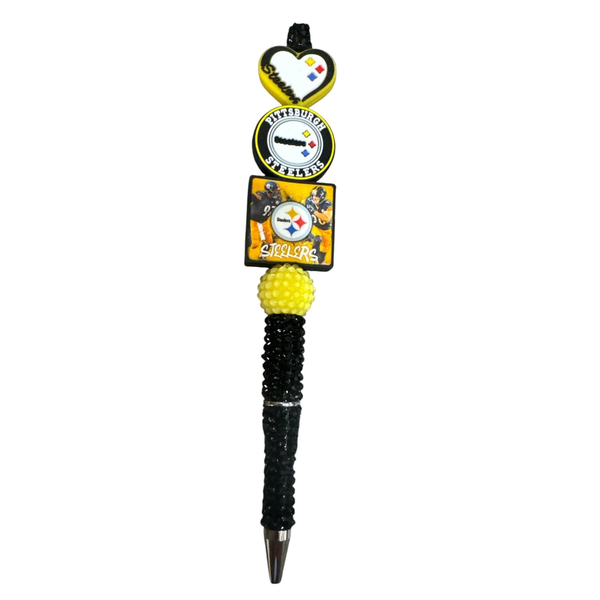 Pittsburgh Steelers Novelty Pen With Beaded Handle & Decorative Team Logos Black & Yellow