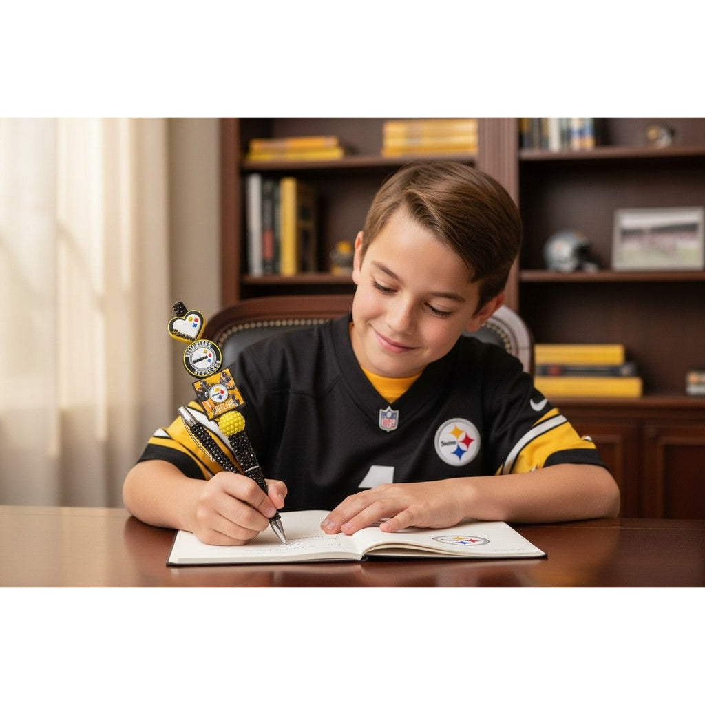 Pittsburgh Steelers Novelty Pen With Beaded Handle & Decorative Team Logos Black & Yellow