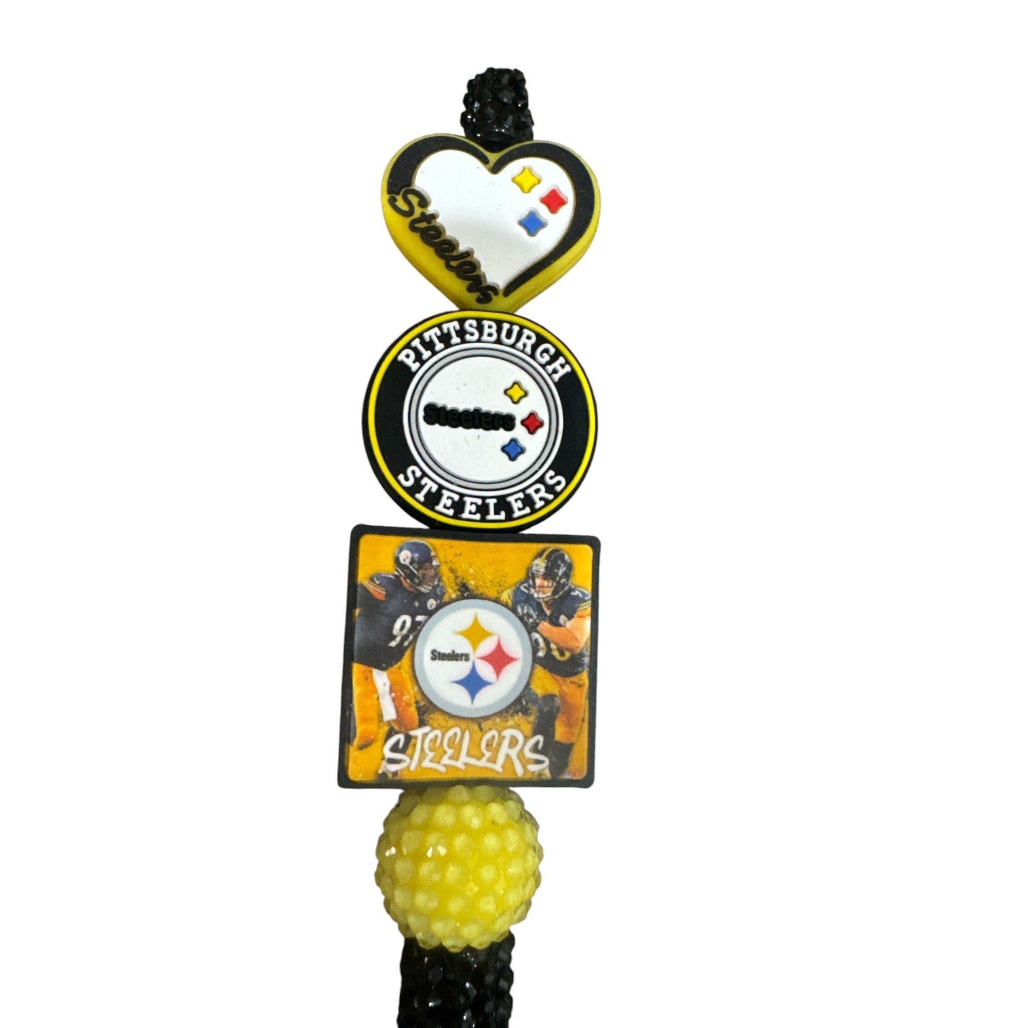 Pittsburgh Steelers Novelty Pen With Beaded Handle & Decorative Team Logos Black & Yellow