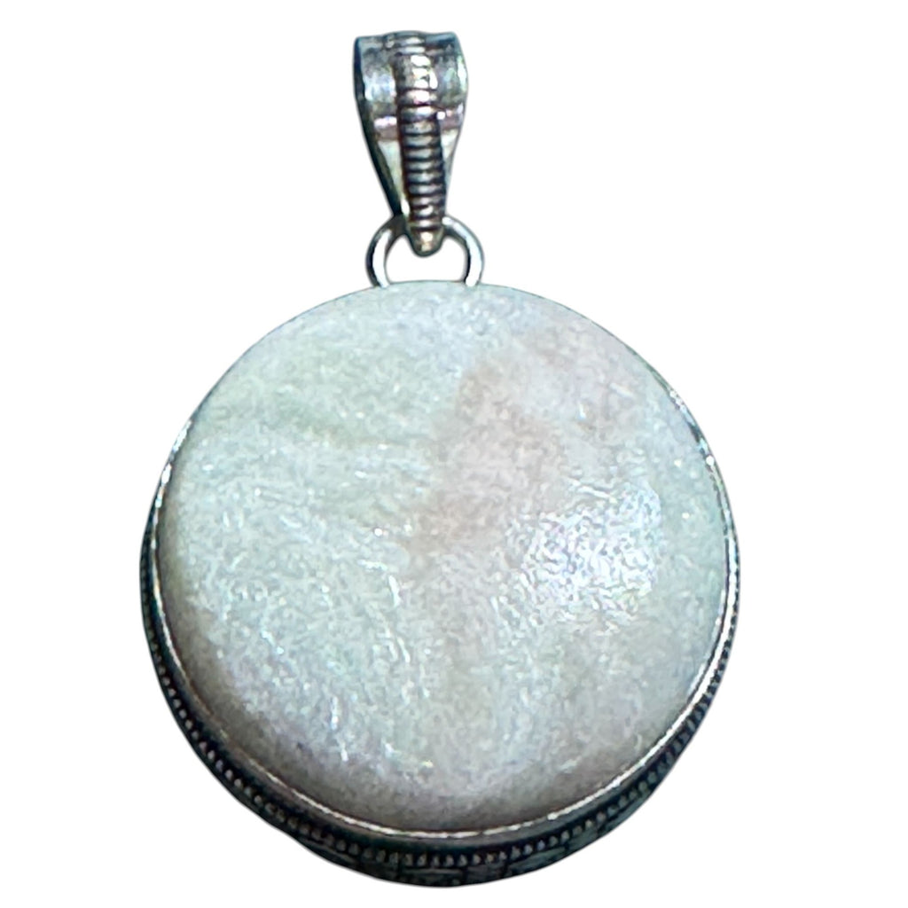 Sterling Silver 925 Round Pendant Mother of Pearl Shell White Iridescent Vintage Style Jewelry