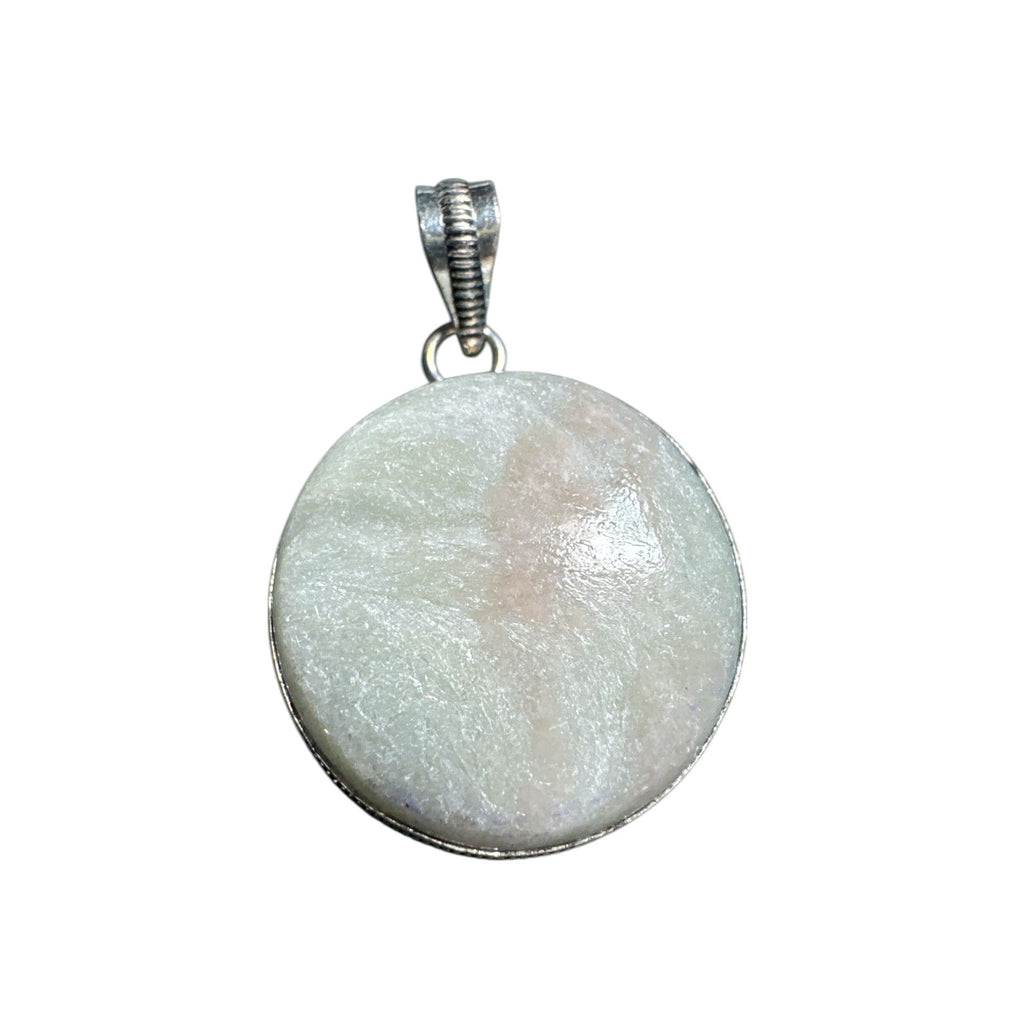 Sterling Silver 925 Round Pendant Mother of Pearl Shell White Iridescent Vintage Style Jewelry