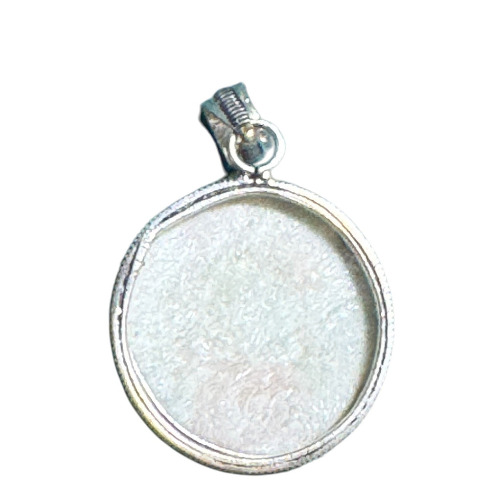 Sterling Silver 925 Round Pendant Mother of Pearl Shell White Iridescent Vintage Style Jewelry