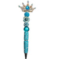 Crown-Themed Blue Jeweled Decorative Pen With Beaded Handle & Rhinestone Accents For Writing Or Gifting