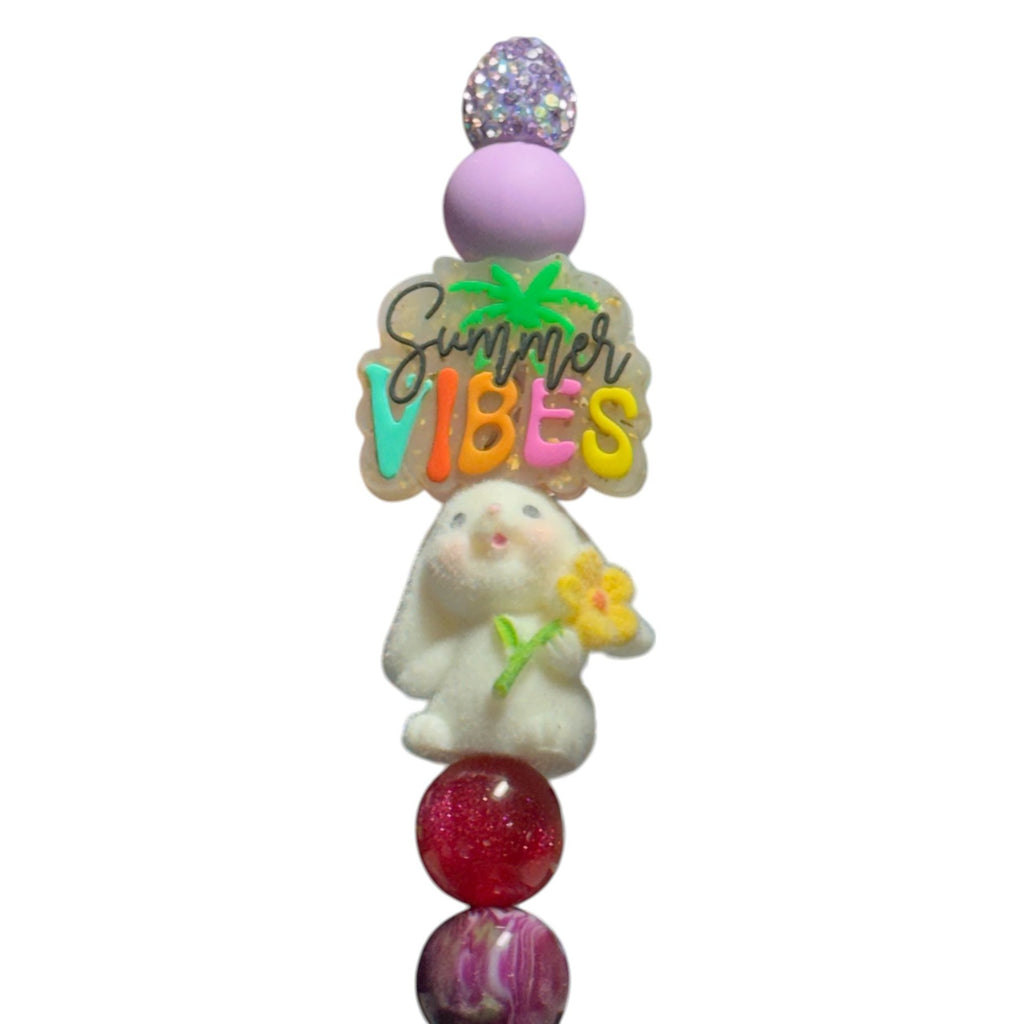 Summer Vibes Purple Glitter Bunny Beaded Pen For Writing & Gifting