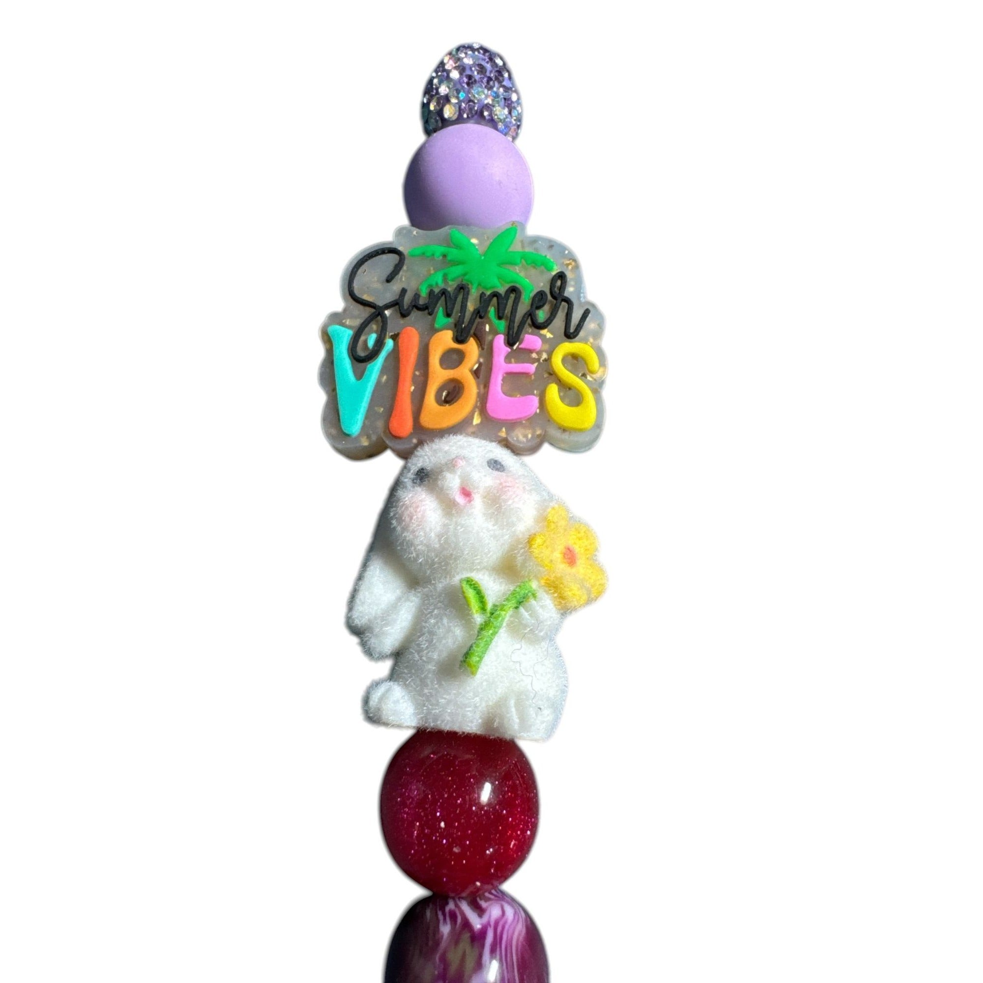 Summer Vibes Purple Glitter Bunny Beaded Pen For Writing & Gifting