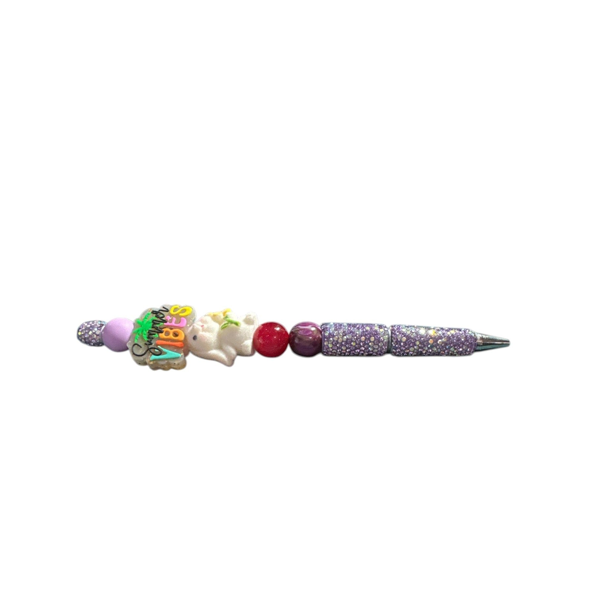 Summer Vibes Purple Glitter Bunny Beaded Pen For Writing & Gifting