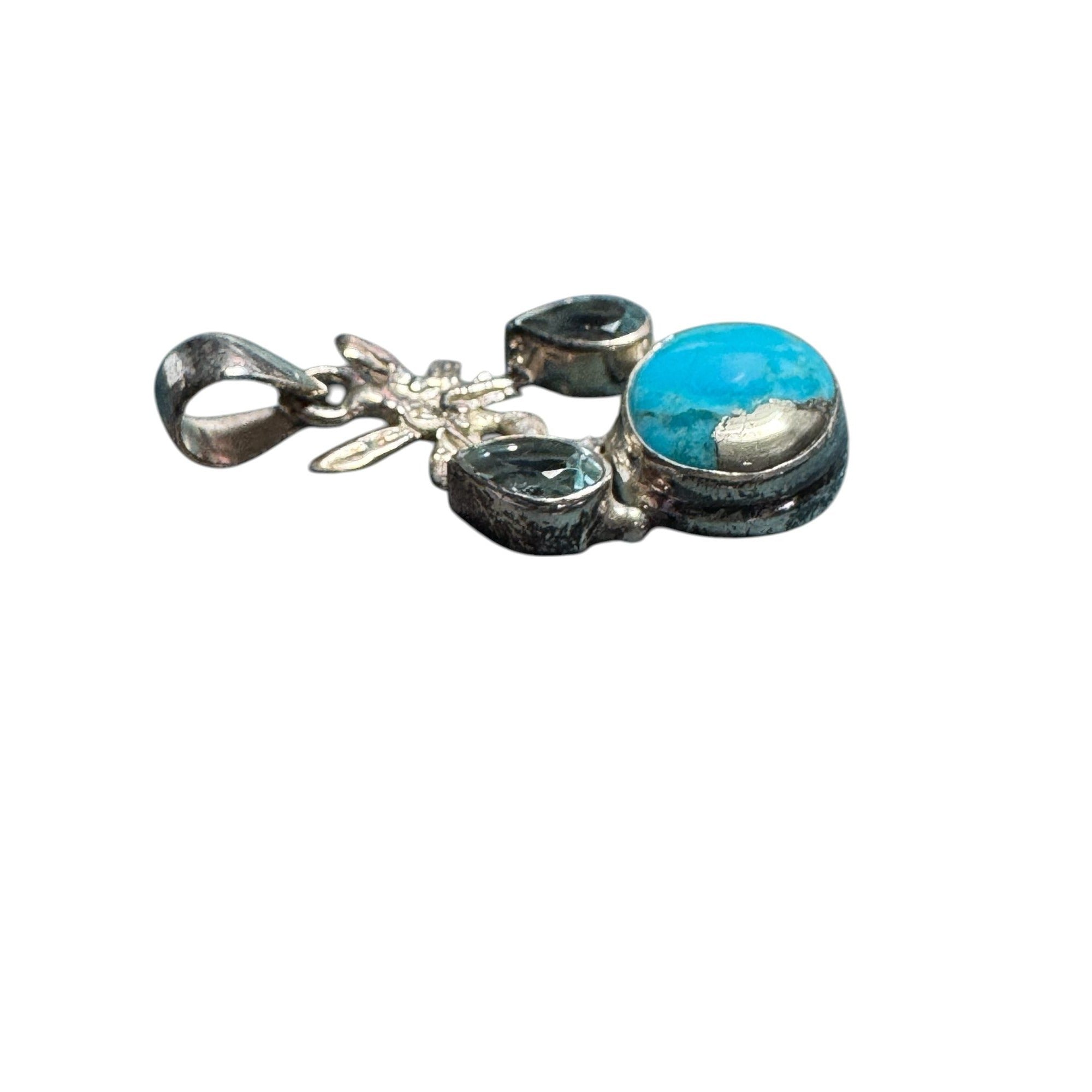Sterling Silver Fairy Pendant with Turquoise Gemstone & Blue Sapphire Accent