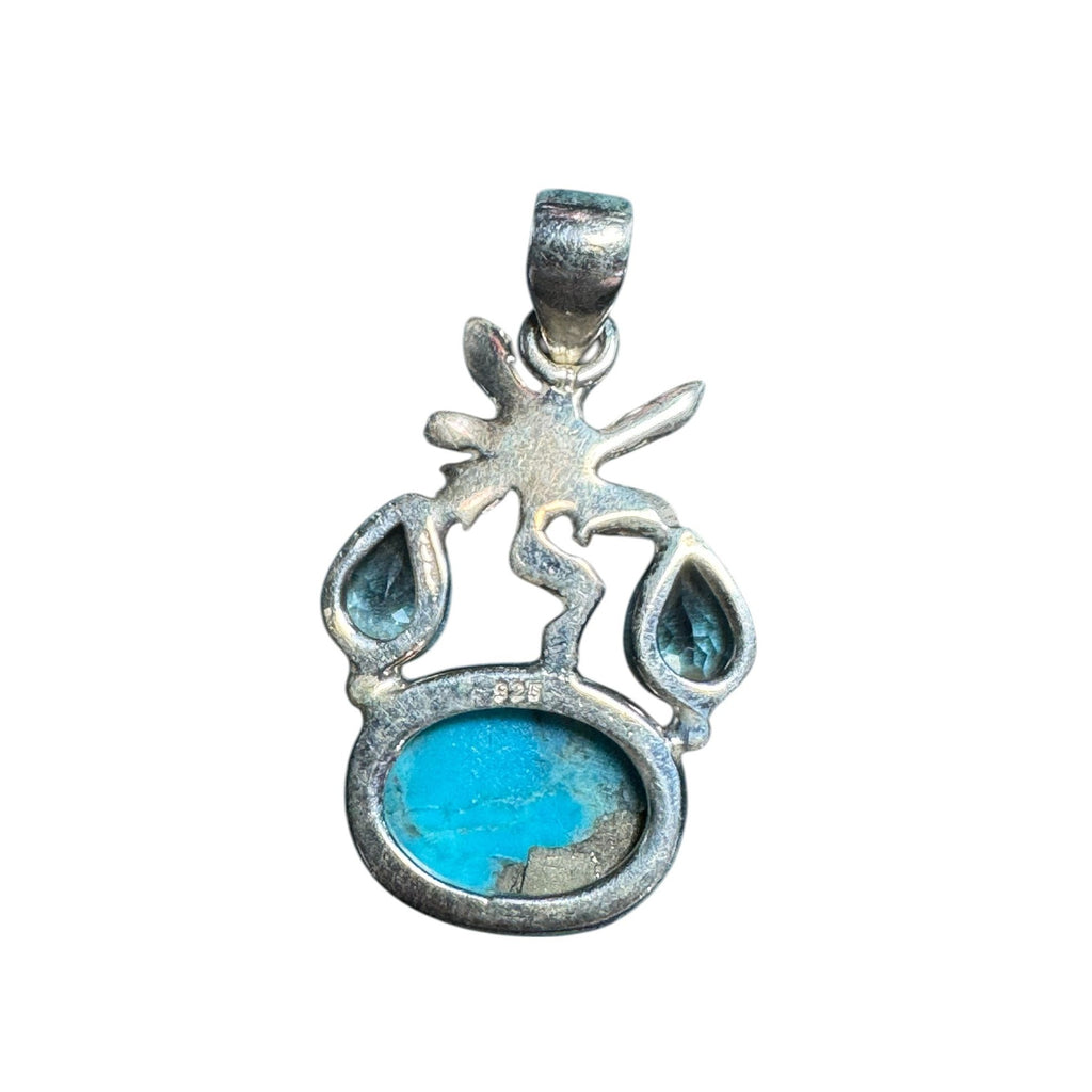 Sterling Silver Fairy Pendant with Turquoise Gemstone & Blue Sapphire Accent