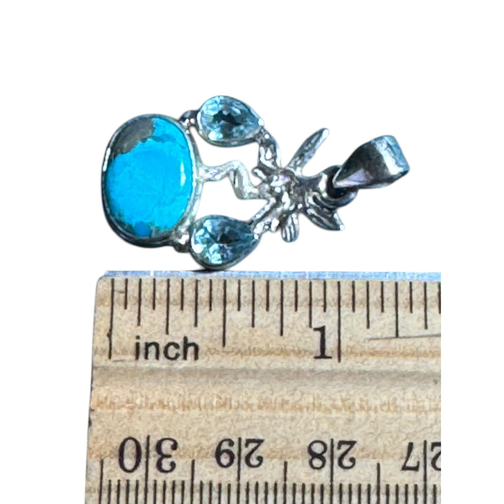 Sterling Silver Fairy Pendant with Turquoise Gemstone & Blue Sapphire Accent