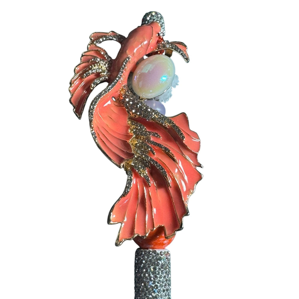 Luxury Jeweled Decorative Pen – Crystal Encrusted Phoenix/Fish Design, Pearl Accent, Collectible Gift