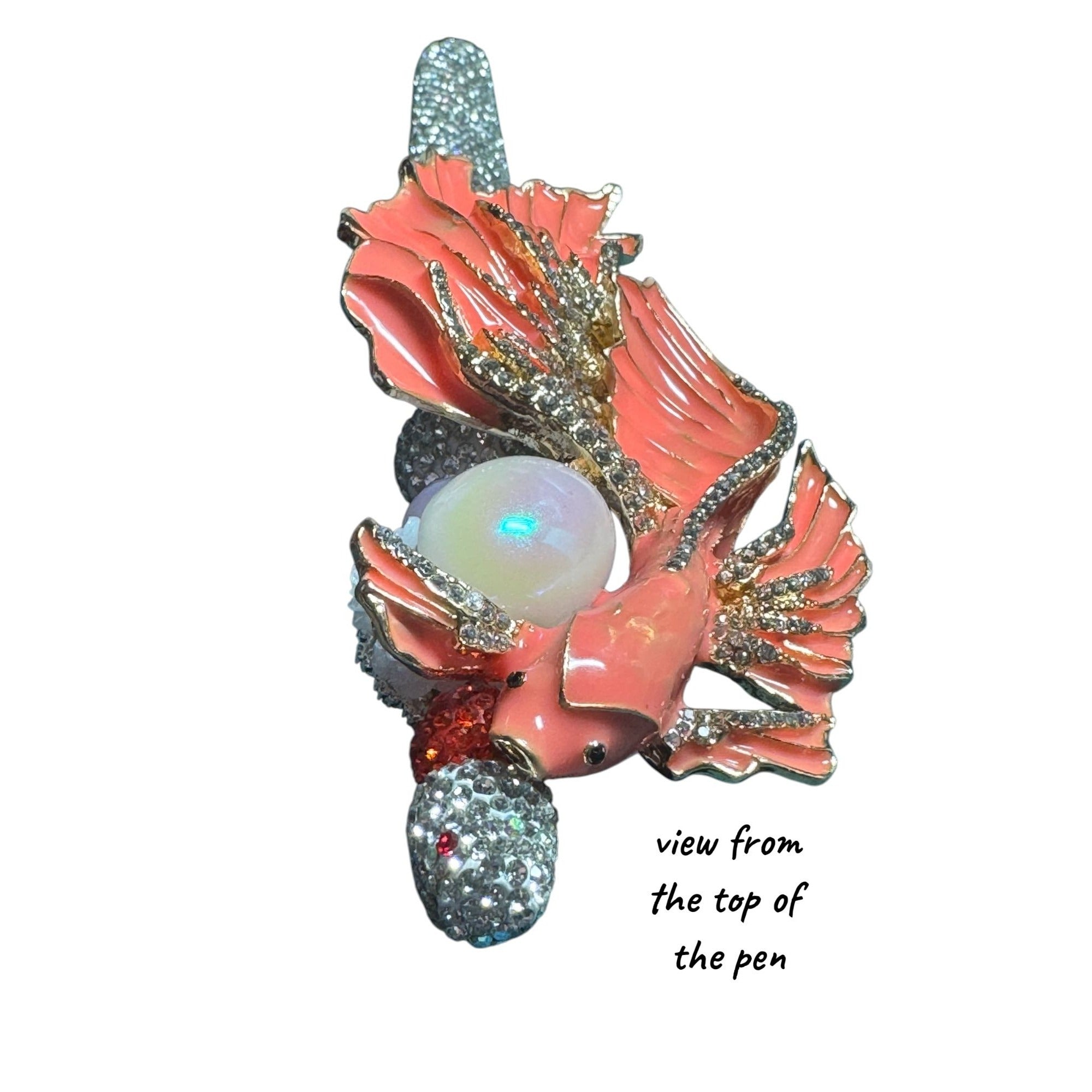 Luxury Jeweled Decorative Pen – Crystal Encrusted Phoenix/Fish Design, Pearl Accent, Collectible Gift